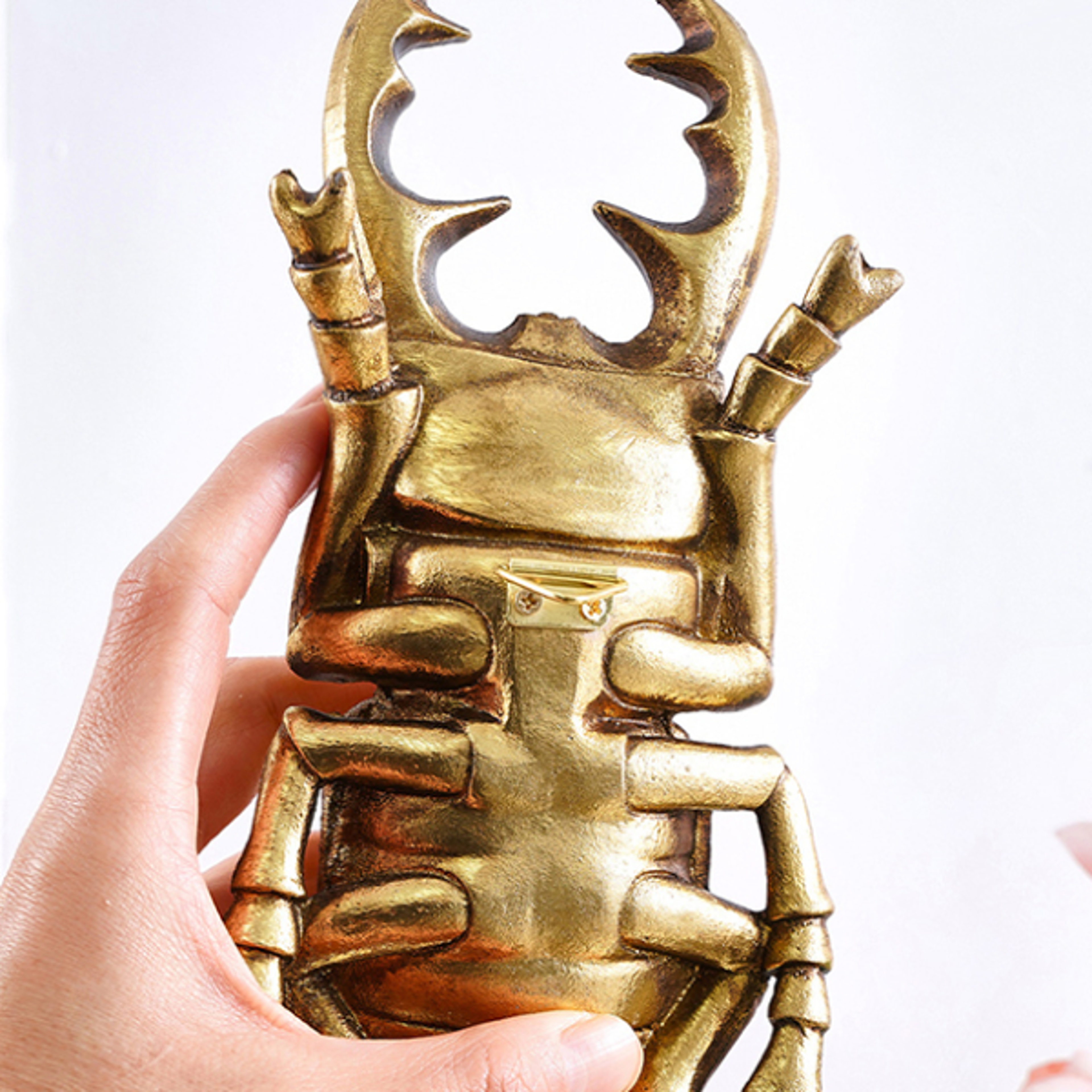 Golden Resin Beetle Wall Decor Sculpture for Living Room Artistic Insect Display