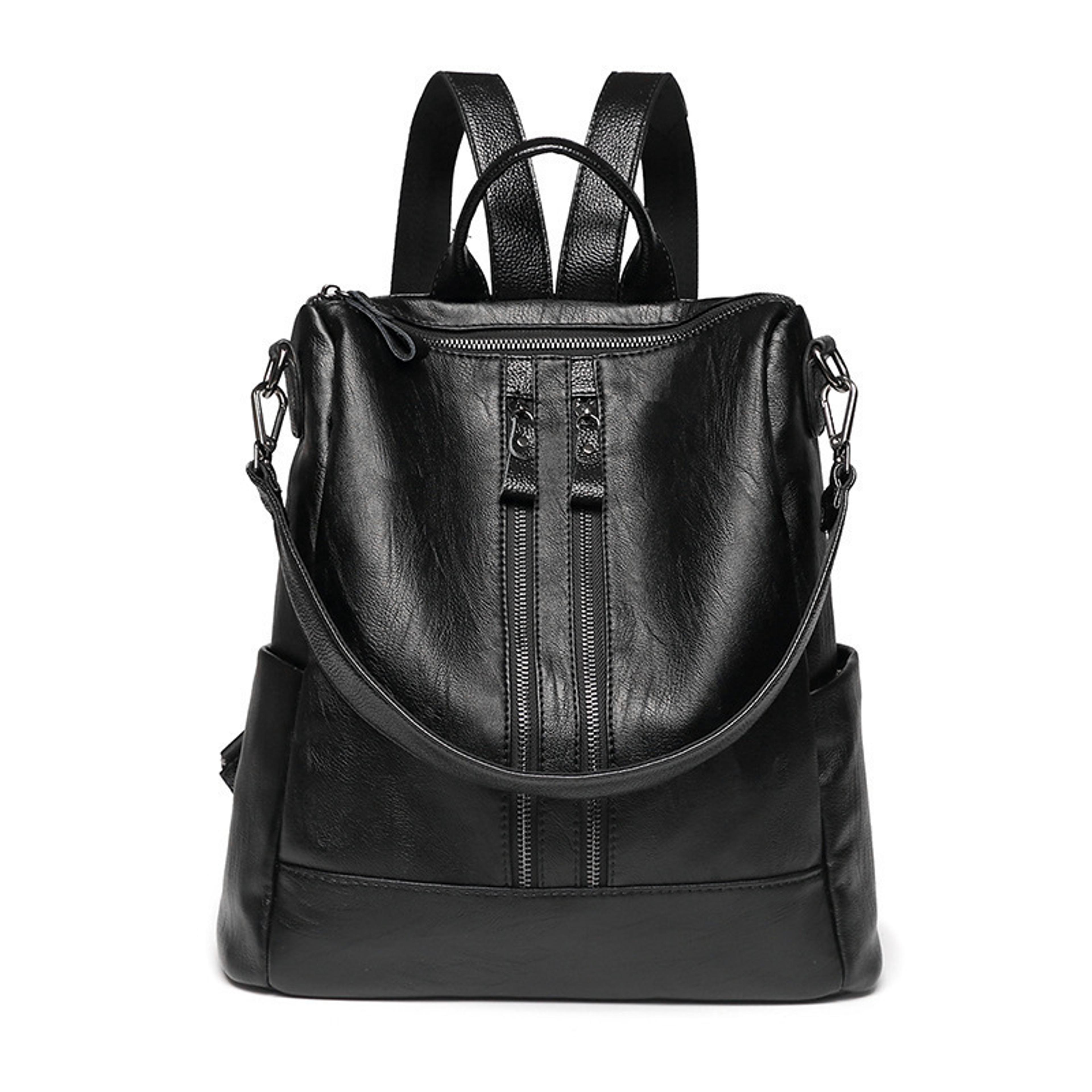 soft leather large capacity backpack for women casual college travel bag