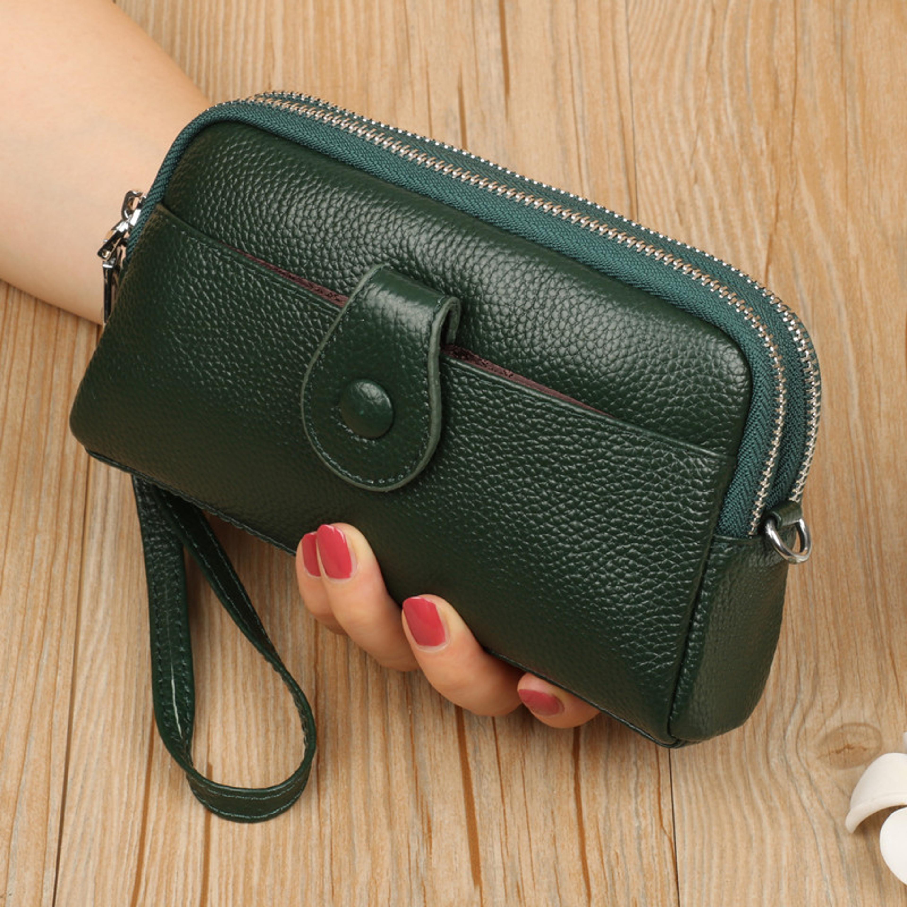 genuine leather wallet women clutch purse with chain crossbody wrist bag