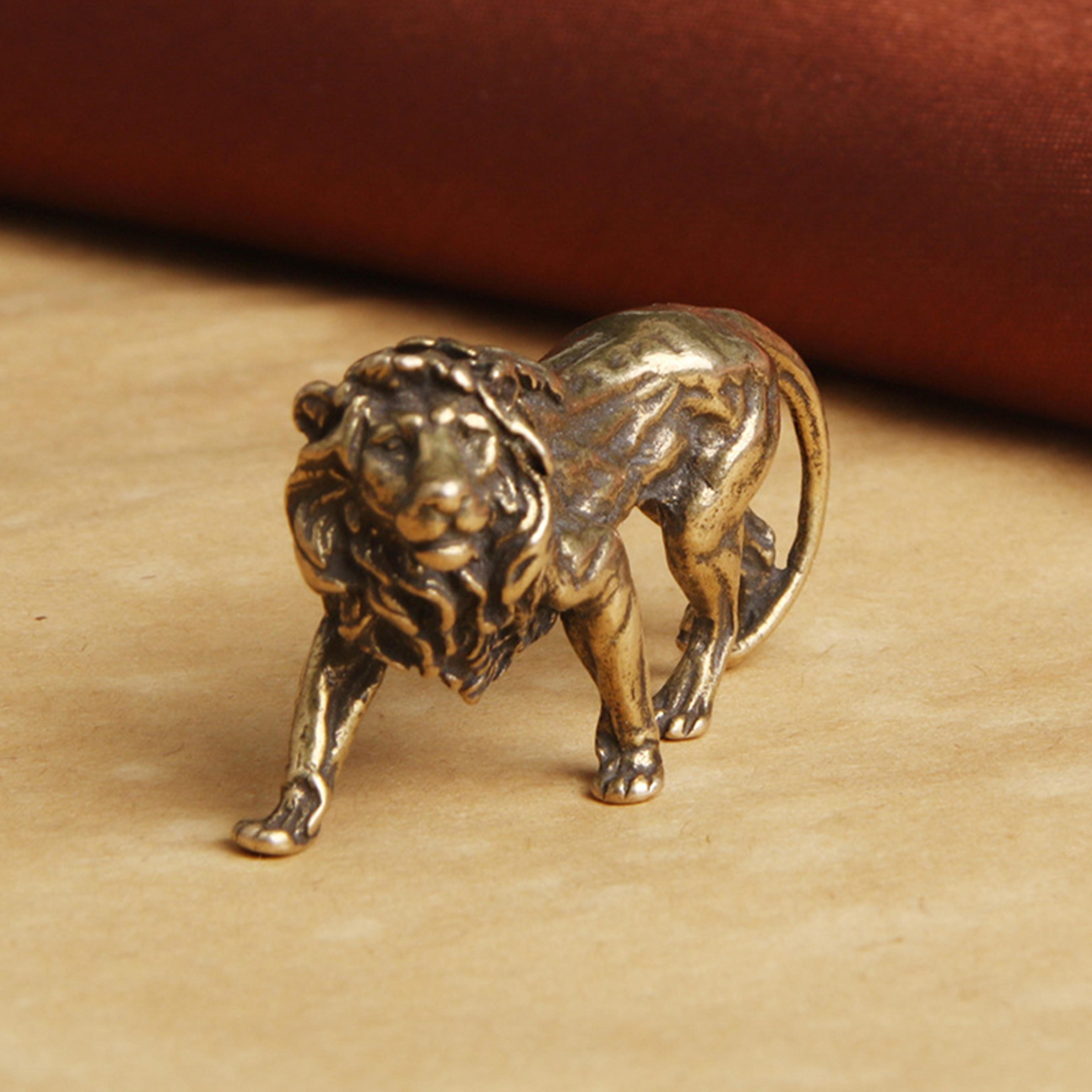 Majestic Lion King Pure Copper Figurine Vintage Brass Desk Decor Statue 3