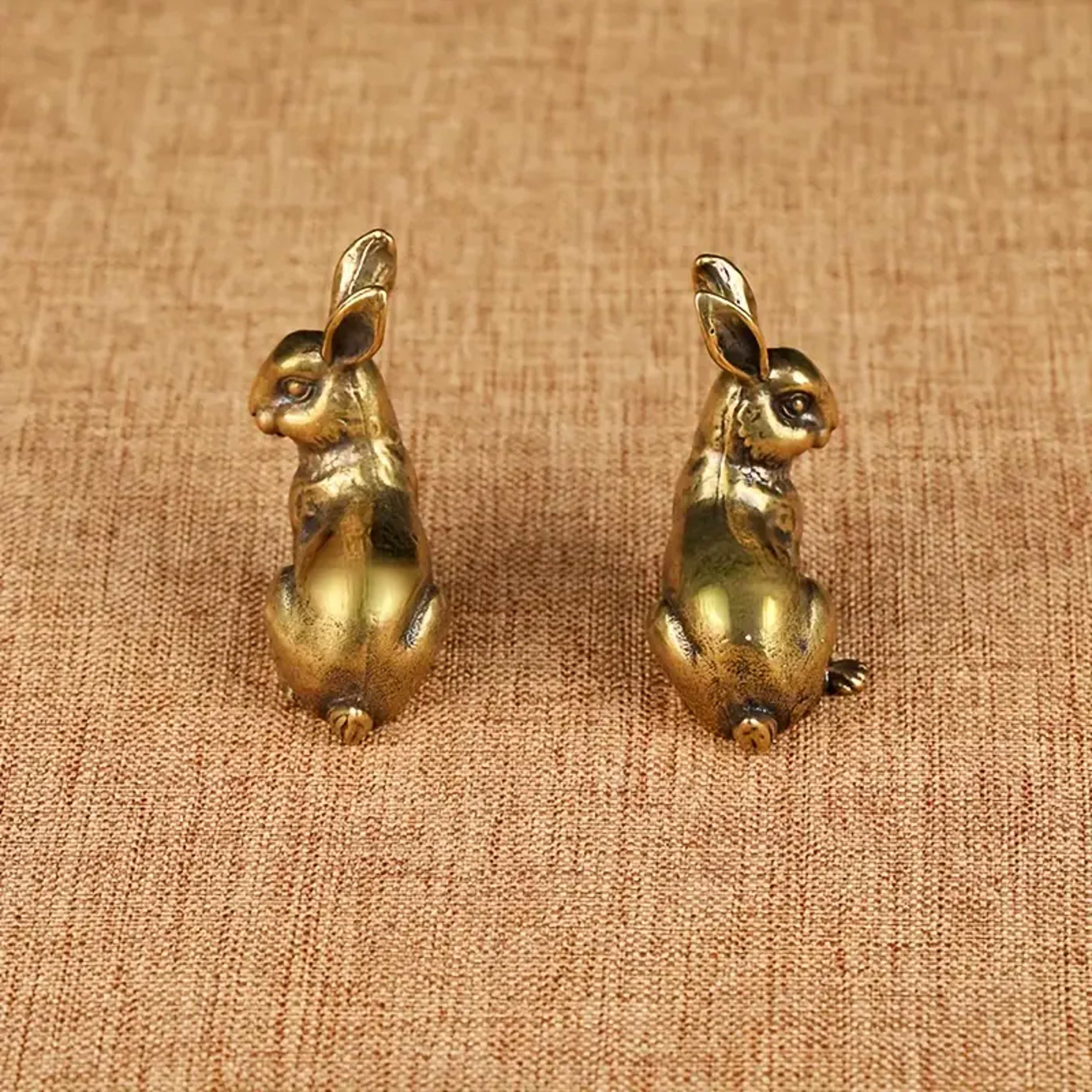 Vintage Brass Rabbit Tea Pet Feng Shui Zodiac Ornament Lucky Charm Decor 2