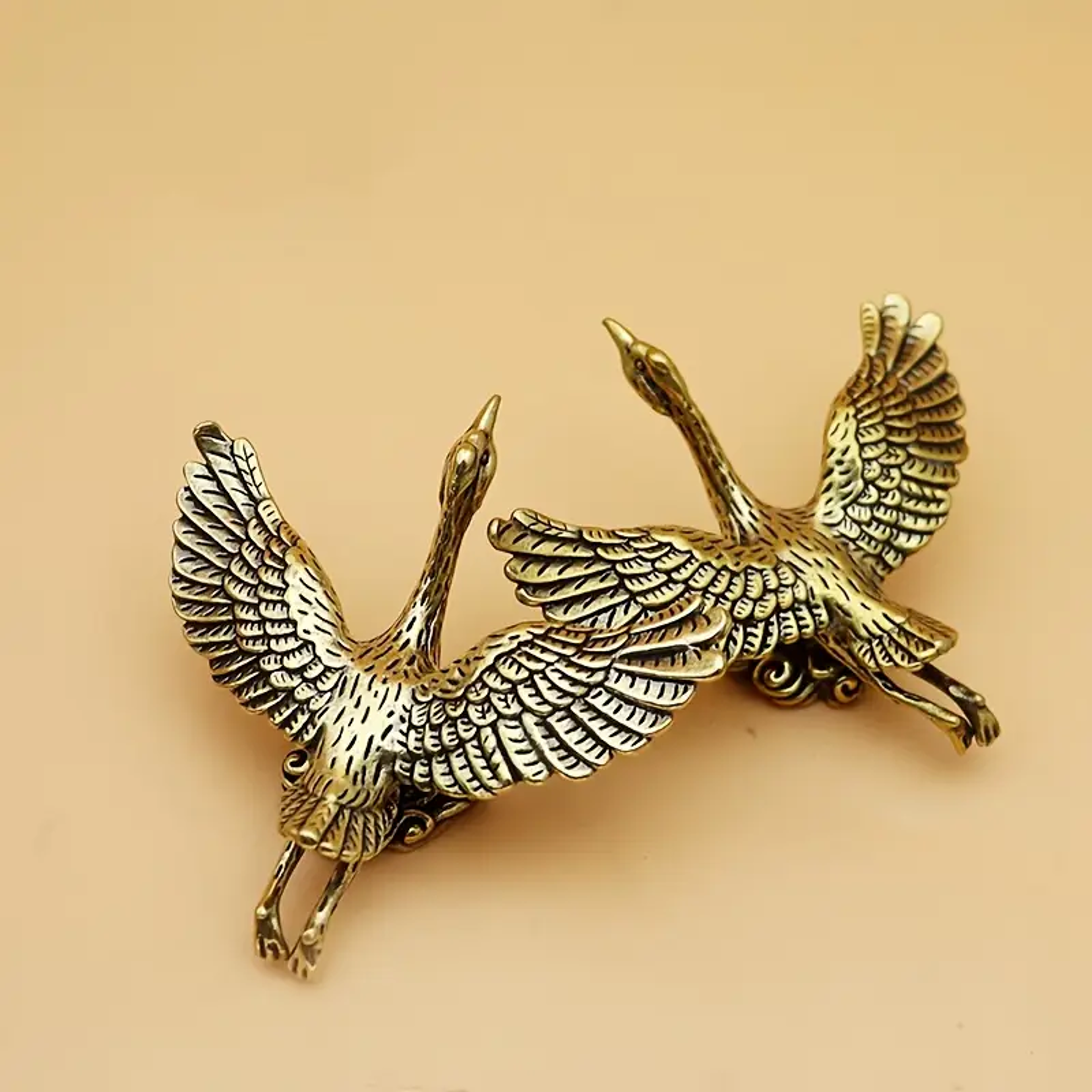Vintage Brass Crane Figurine Desk Decor Elegant Feng Shui Tea Pet Ornament 2
