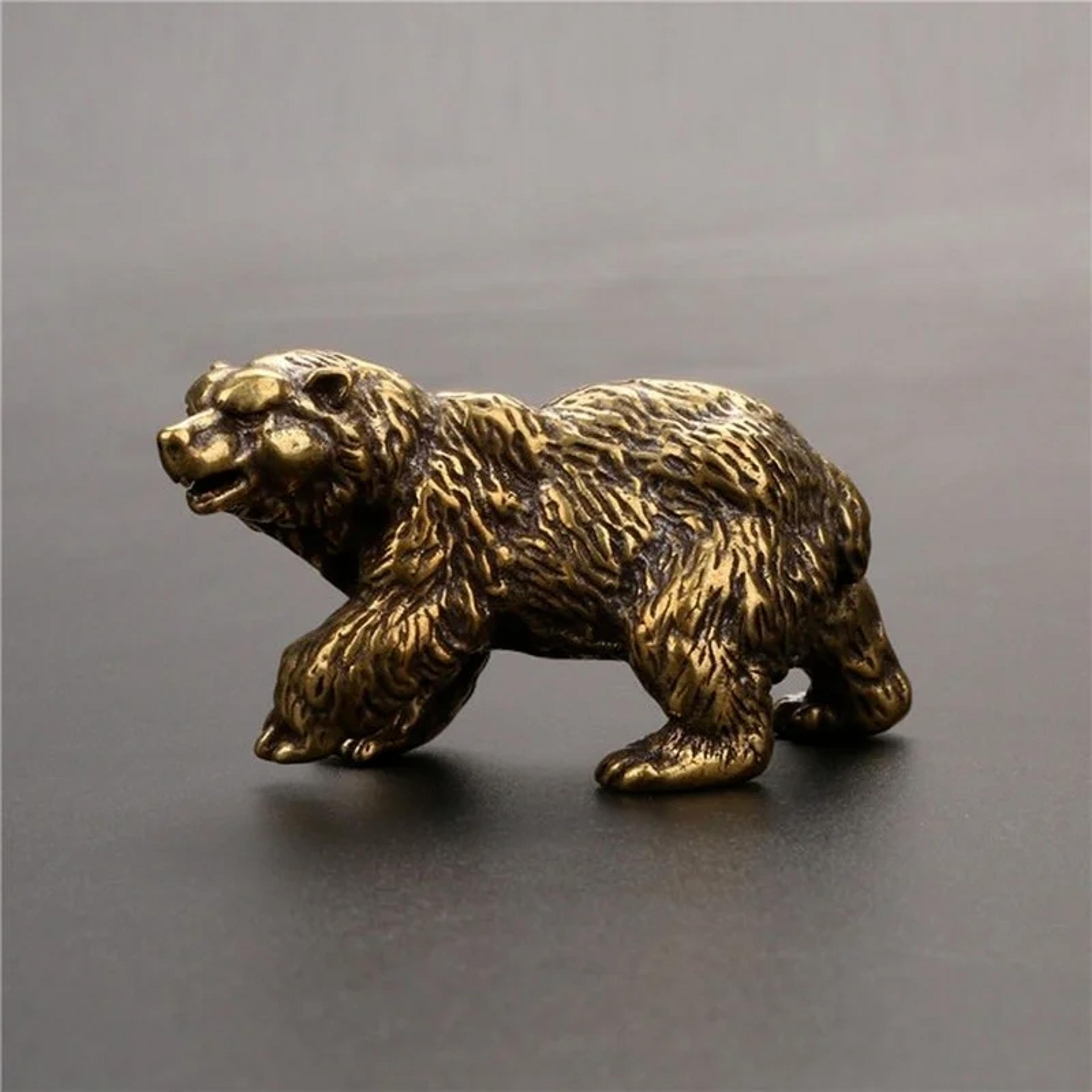 vintage brass bear figurine mini statue for desk decor and tea table ornament