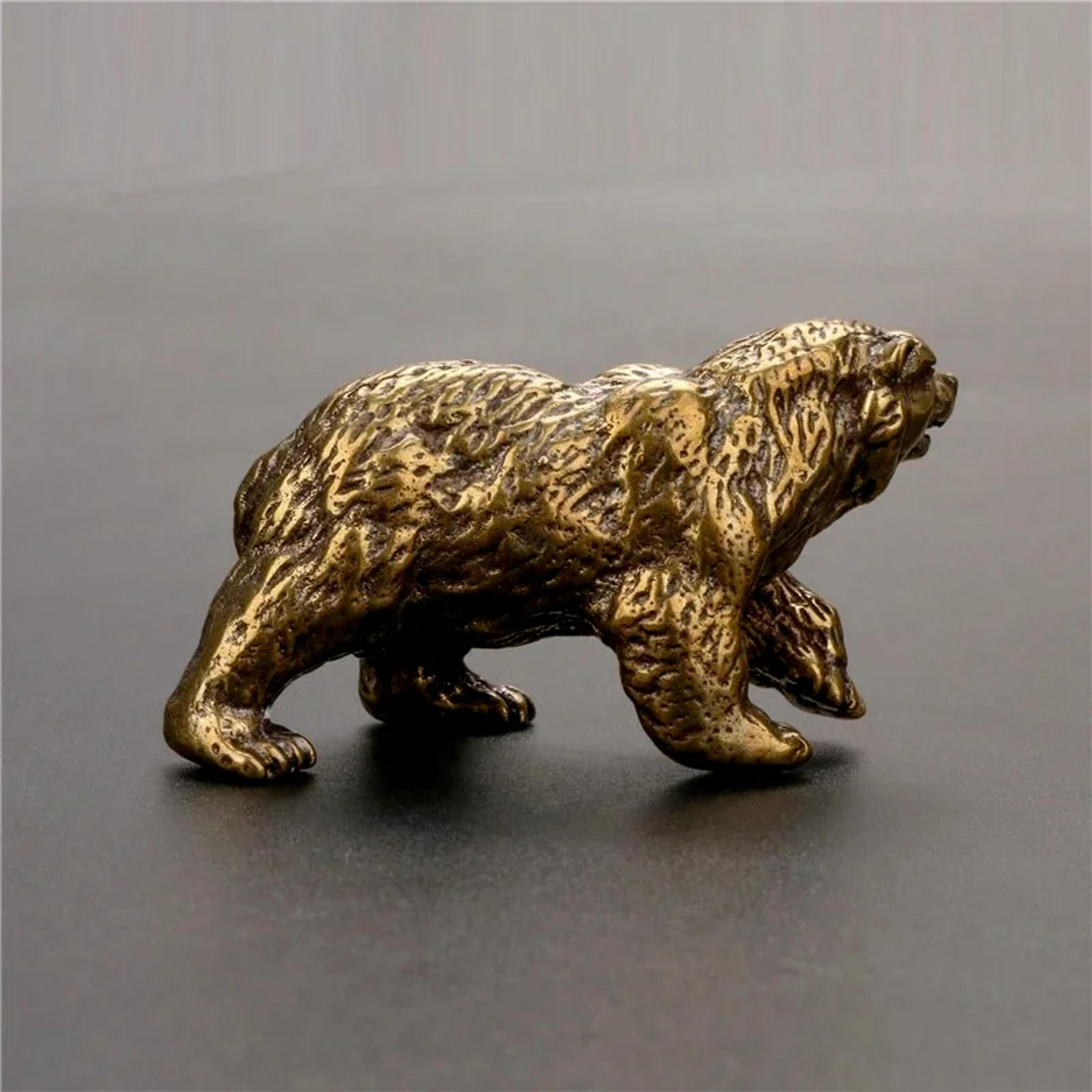 Vintage Brass Bear Figurine Mini Statue For Desk Decor And Tea Table Ornament 1
