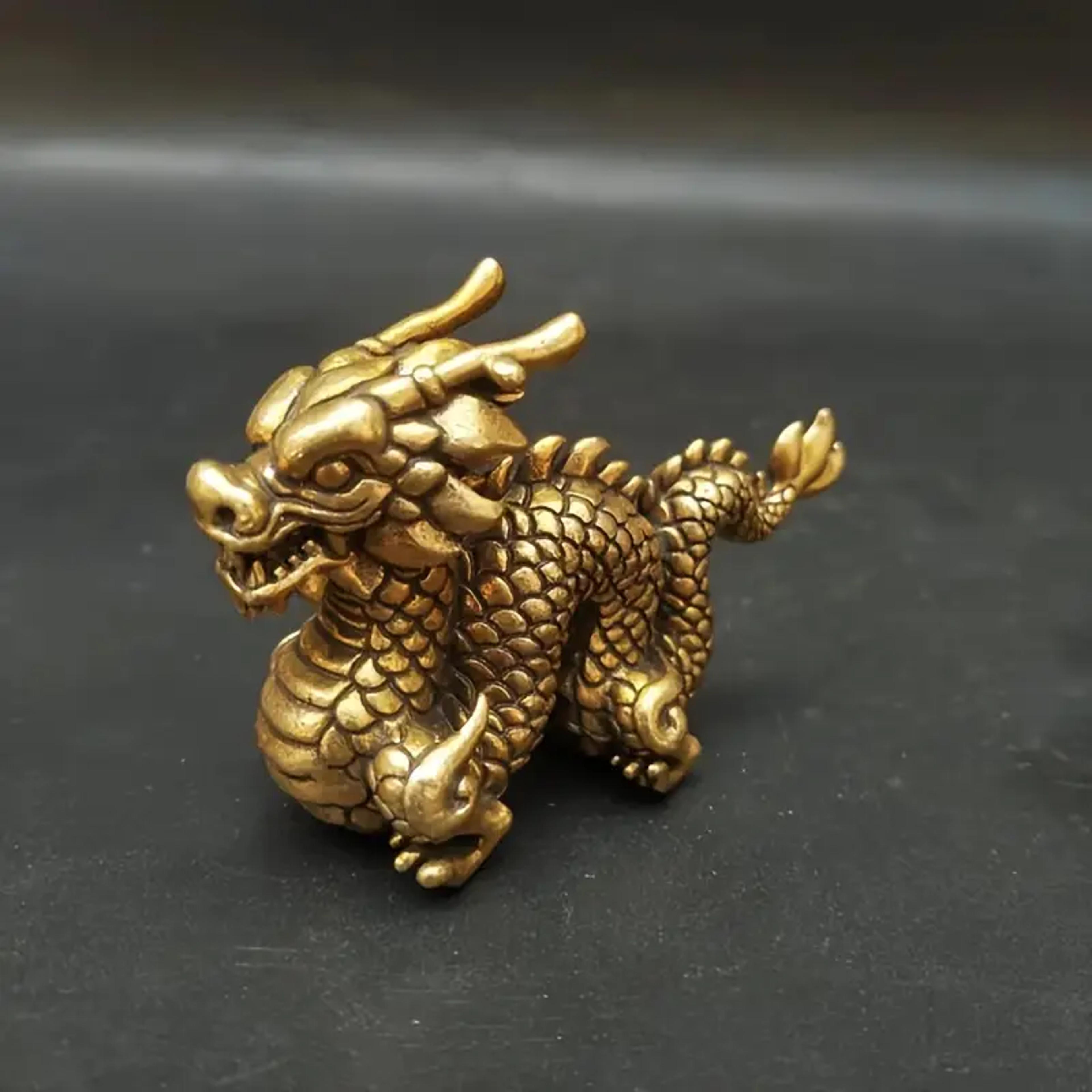 Vintage Brass Dragon Statue For Feng Shui Luck And Power Decor 5