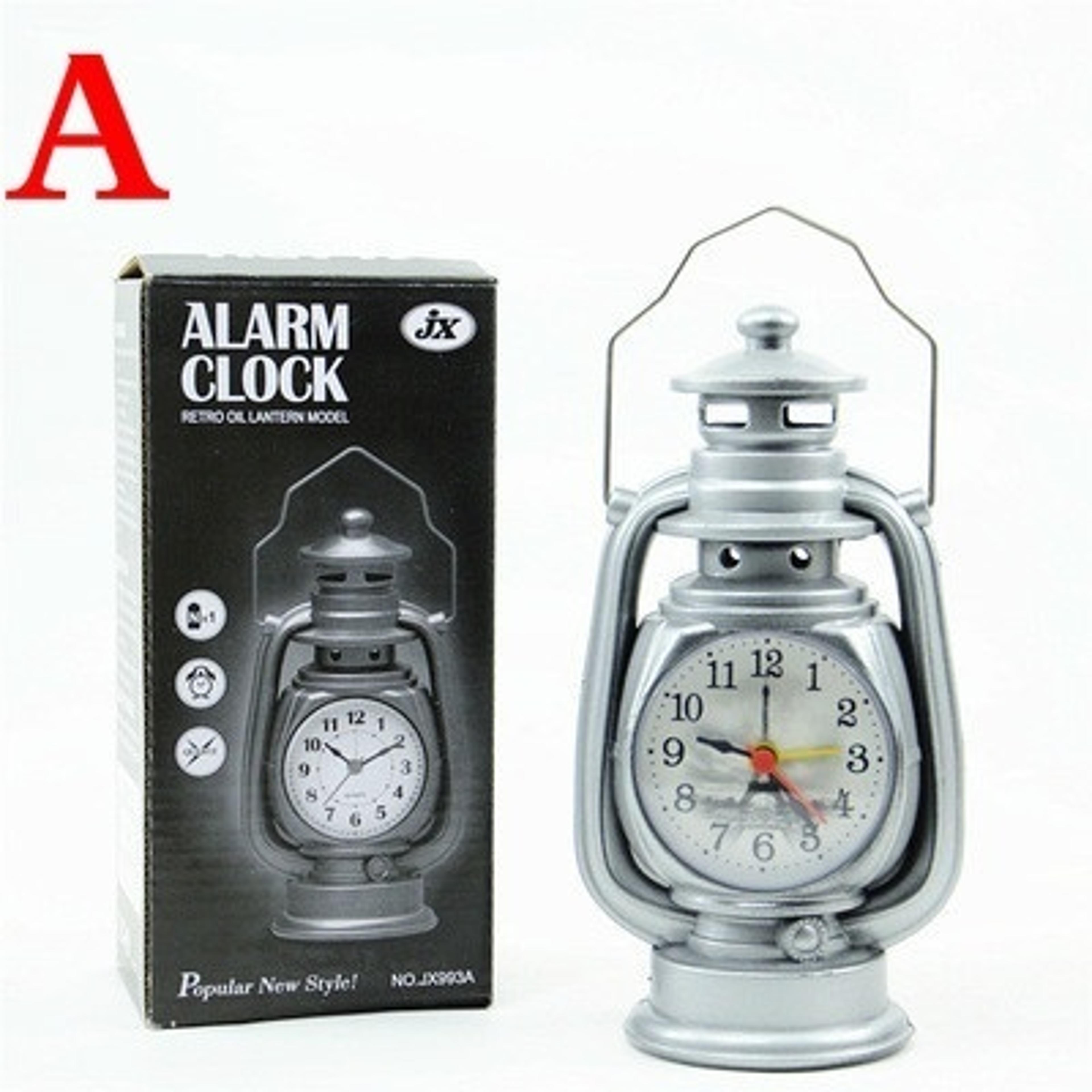 Vintage Oil Lamp Alarm Clock Retro Table Clock Night Light Decor 6
