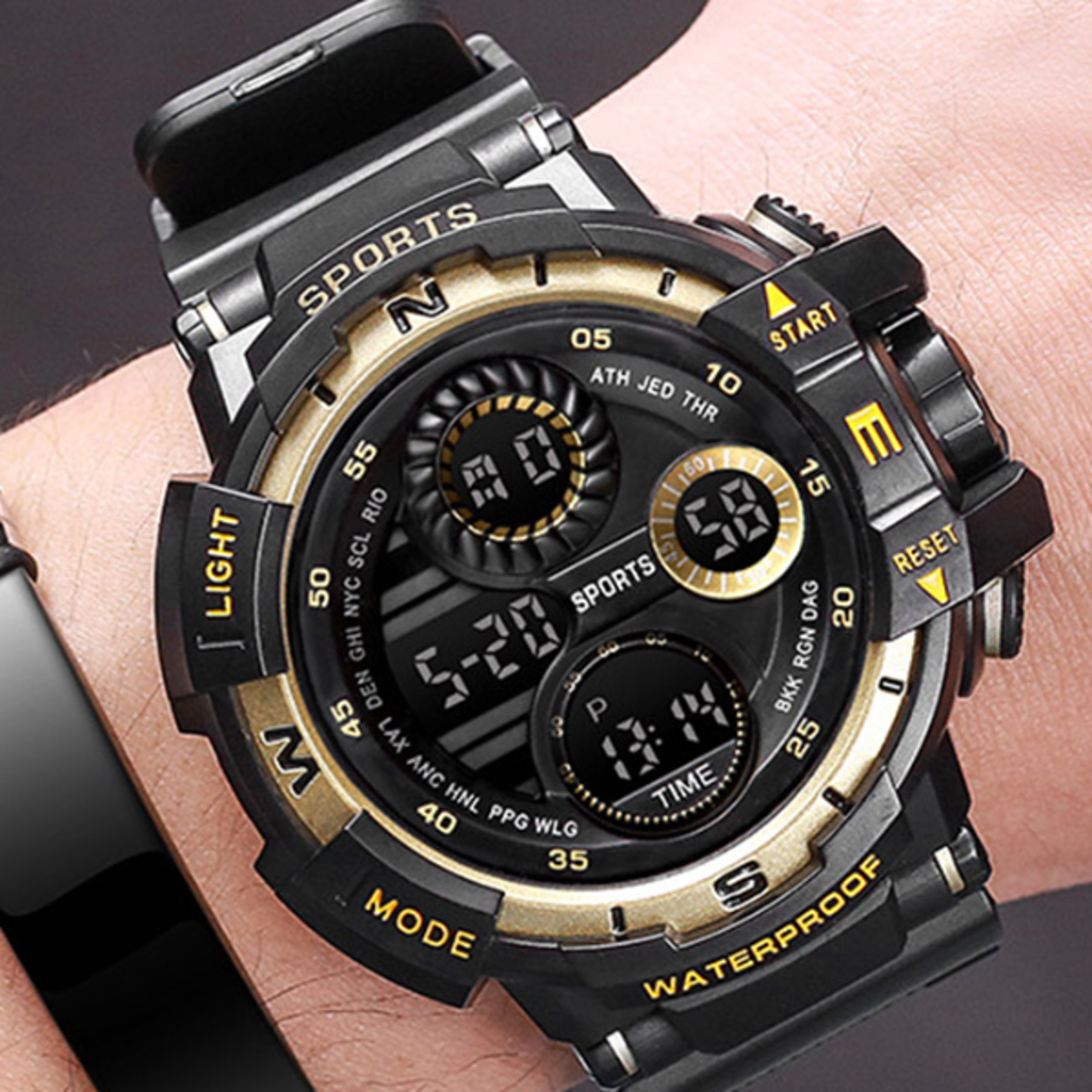 rugged military digital sports watch waterproof led chronograph for men