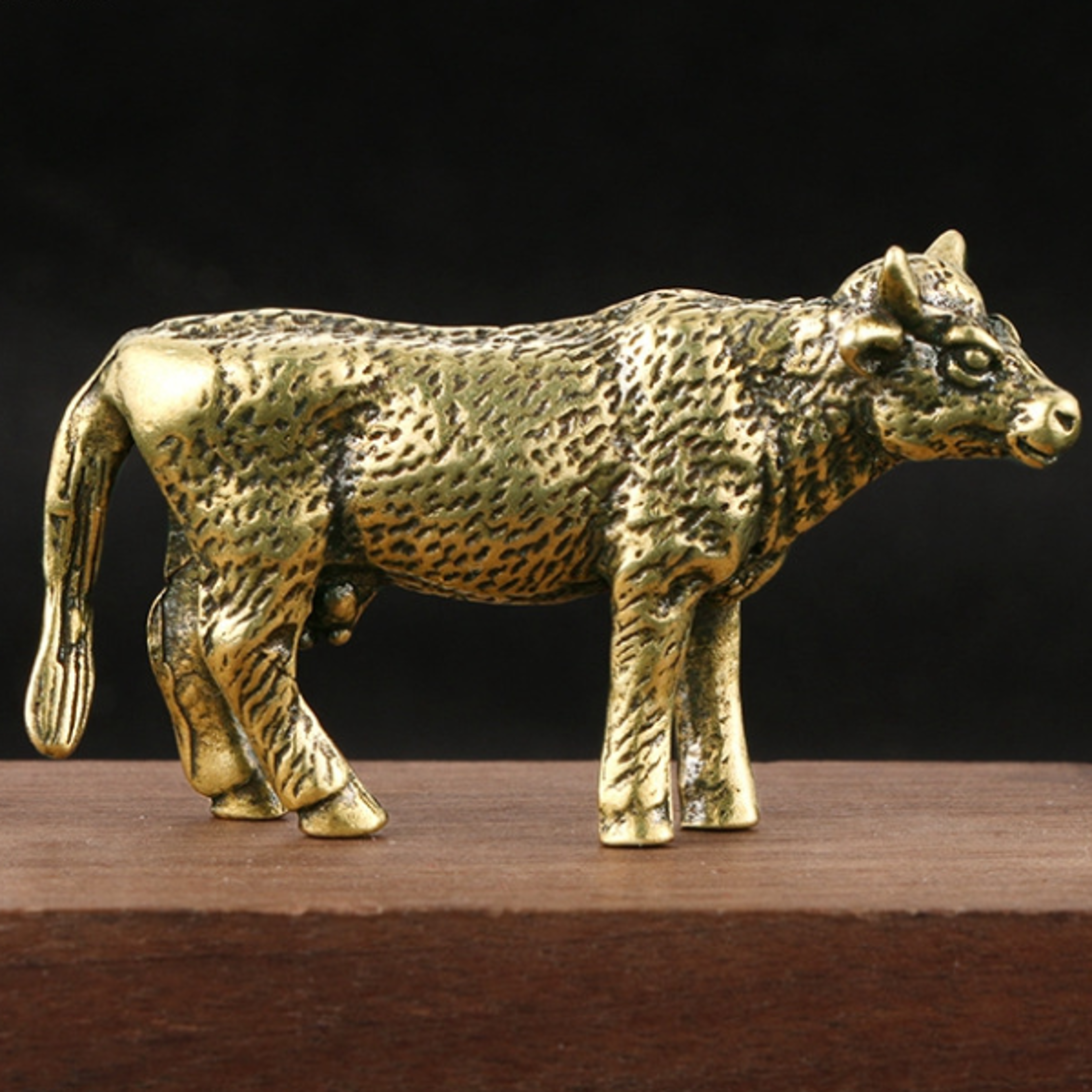 retro brass cow figurine mini statue lucky zodiac home decor ornament