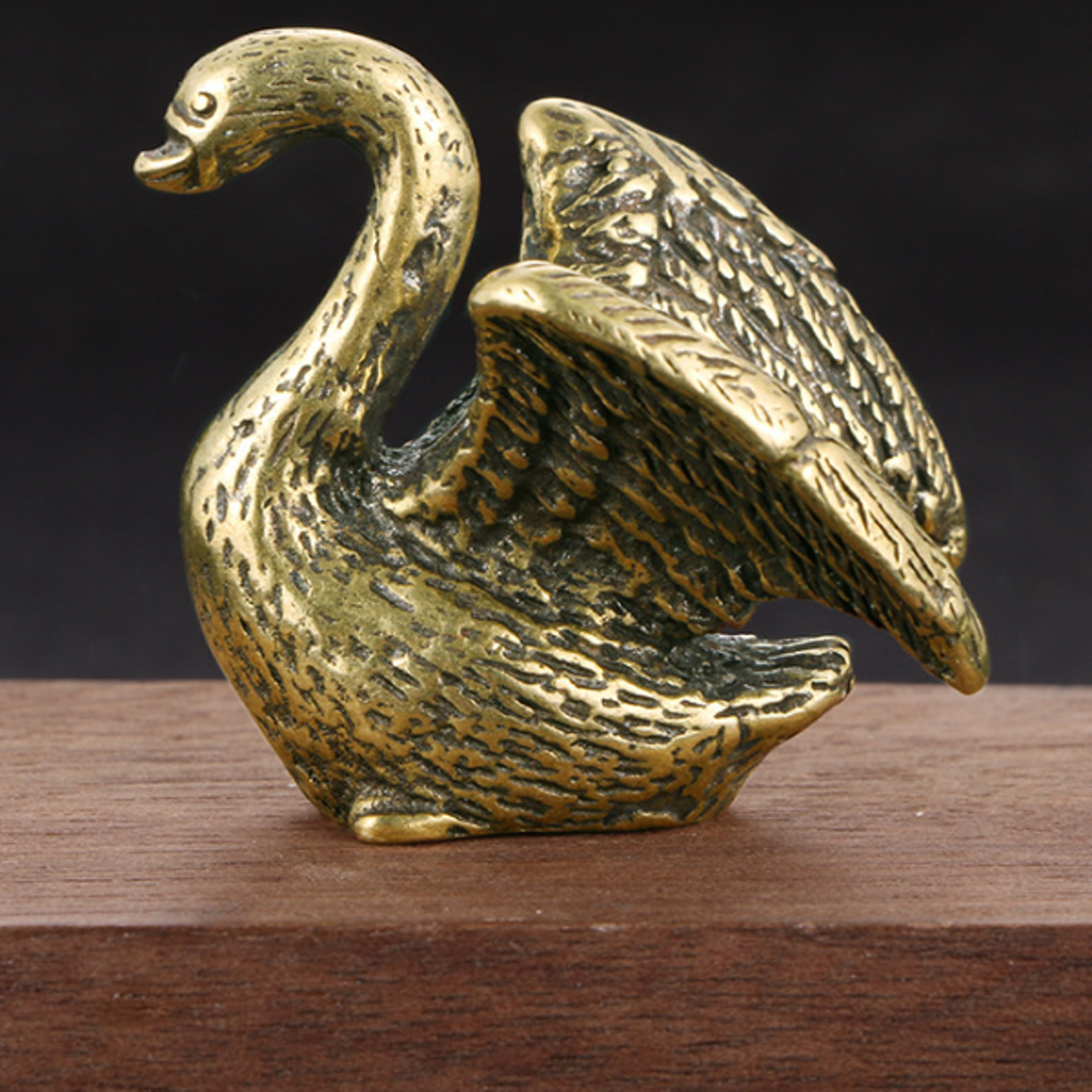 Vintage Brass Swan Figurine Mini Sculpture Elegant Home Decor Accent