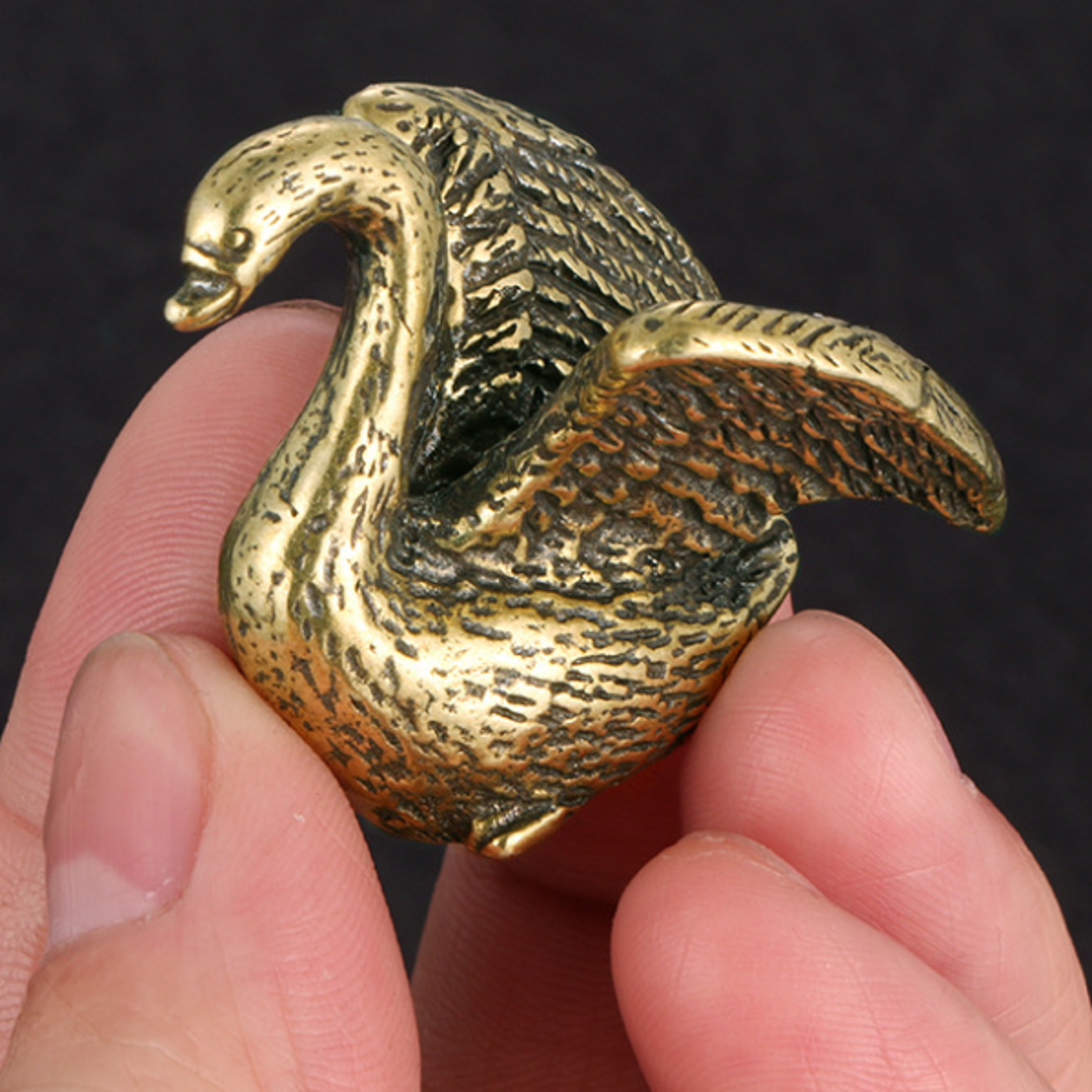 Vintage Brass Swan Figurine Mini Sculpture Elegant Home Decor Accent