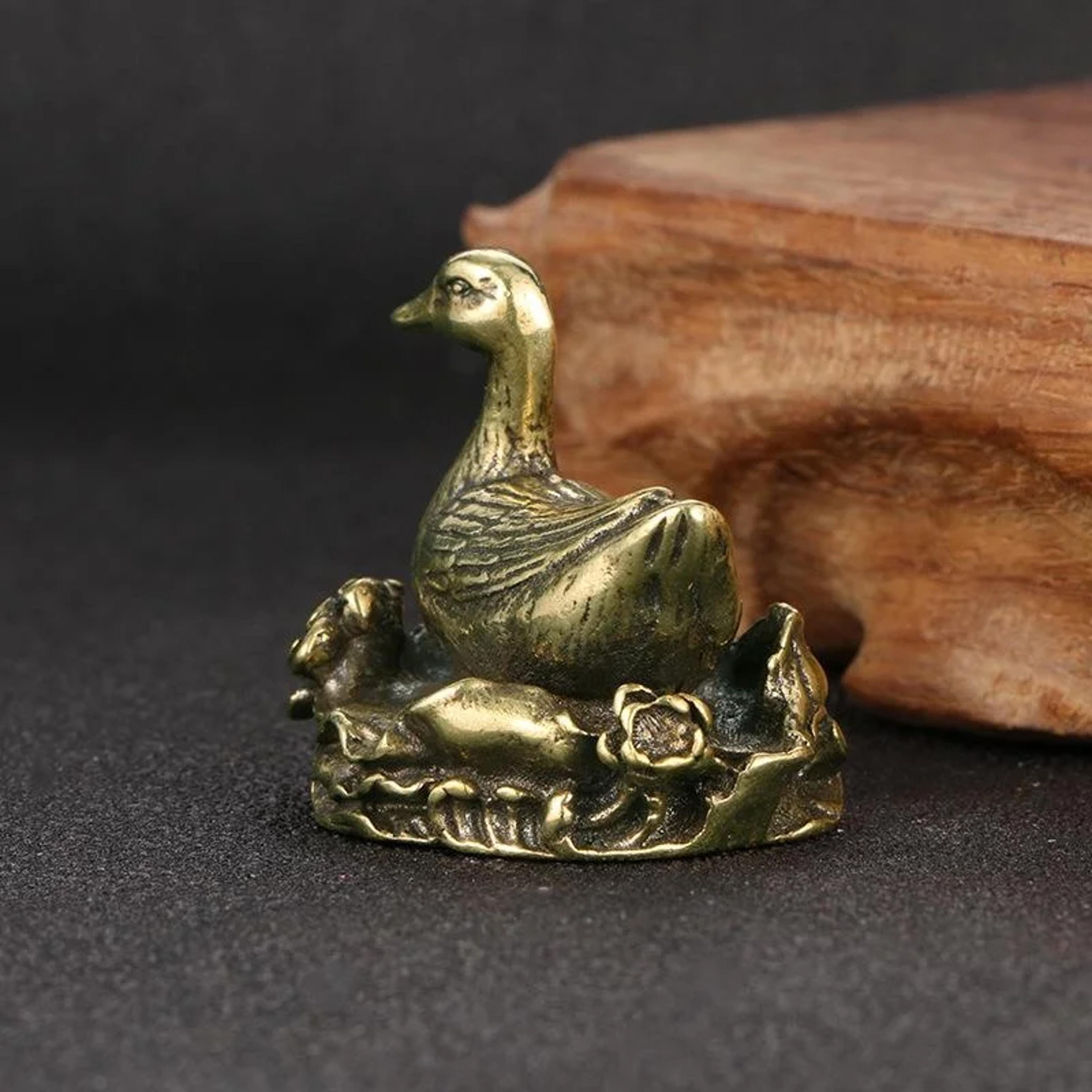 Brass Duck Figurine Mini Desk Decor Sculpture For Office Home Tea Pet Display 2