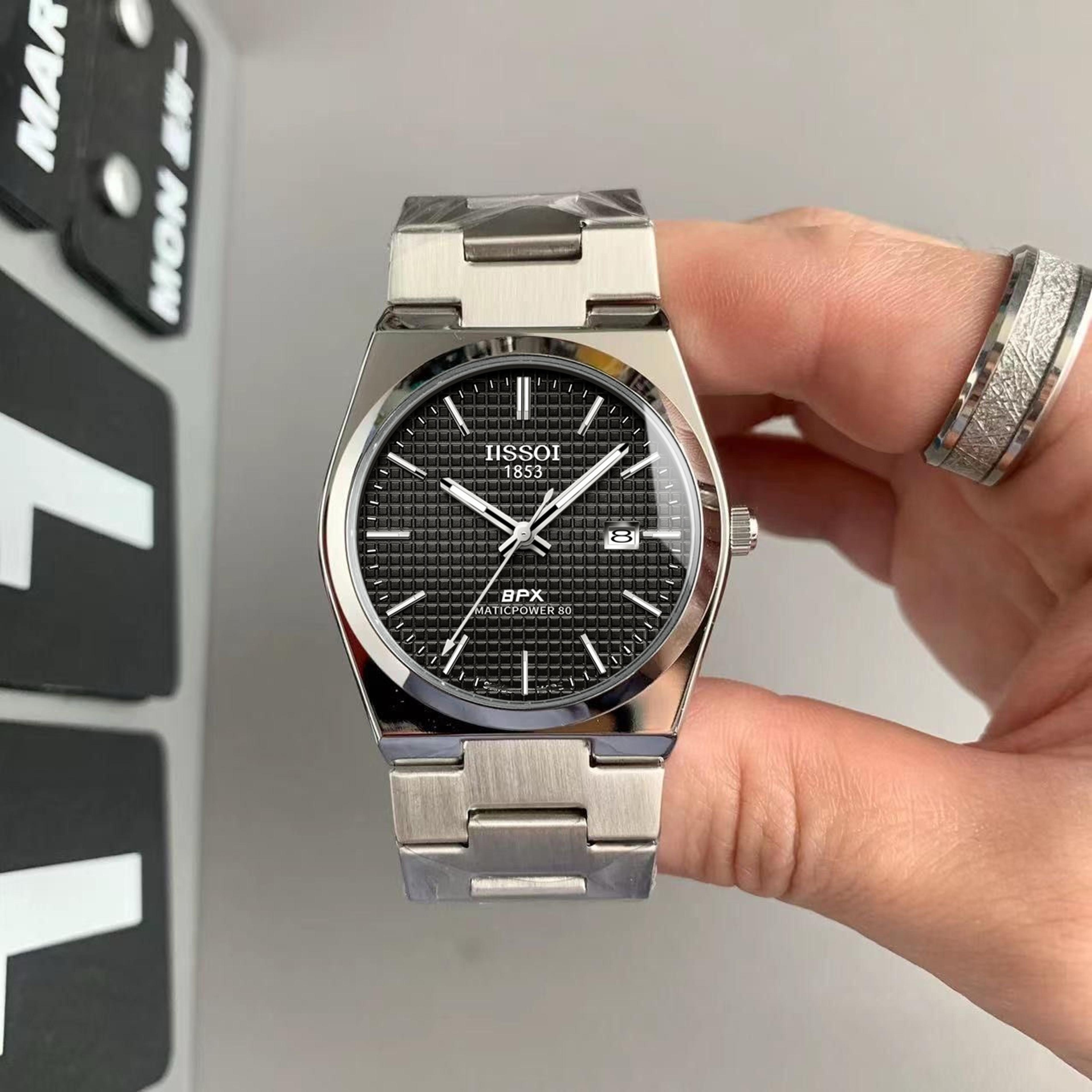 luxury mens quartz watch stainless steel business wristwatch with date display