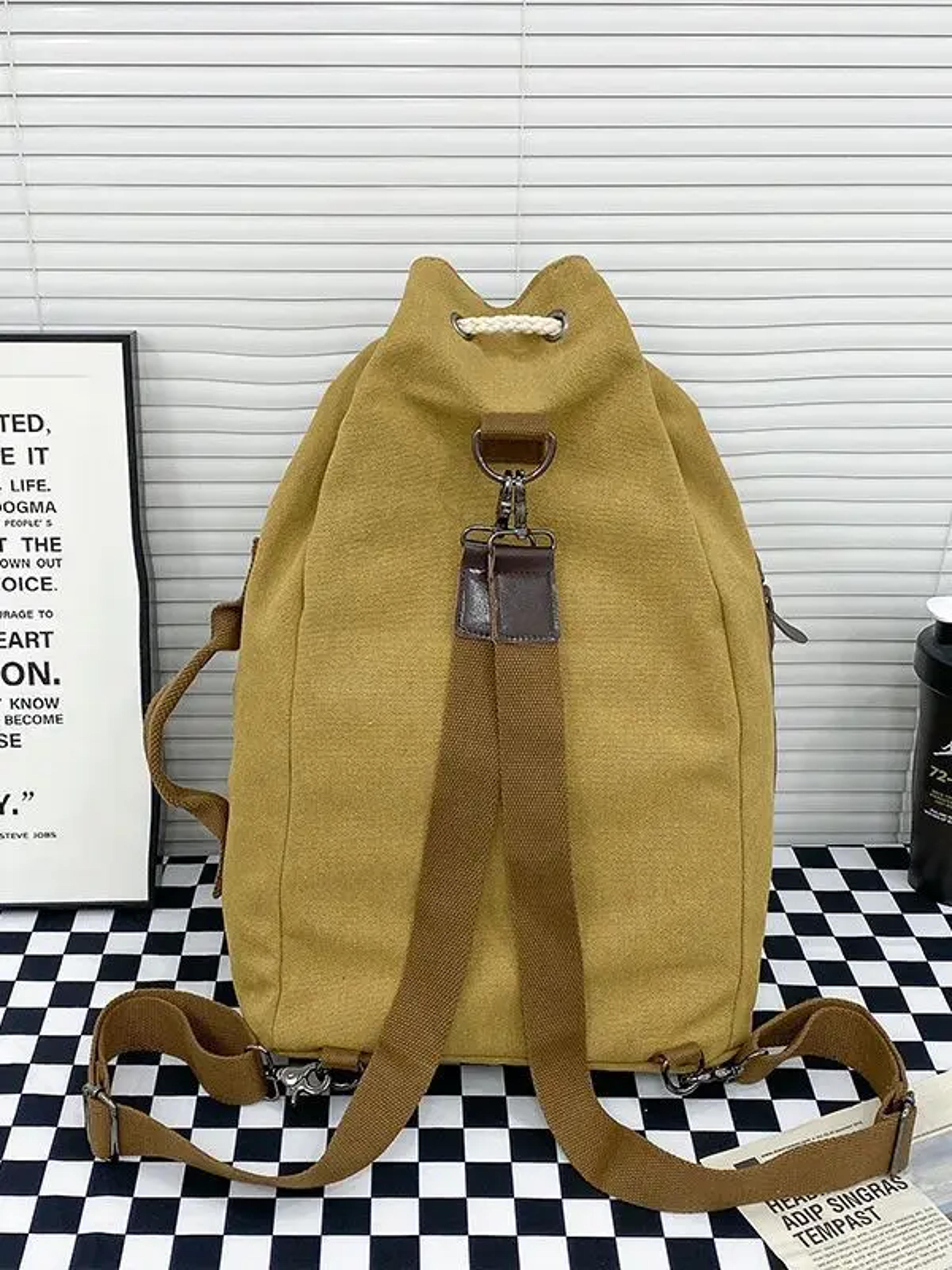 Retro Canvas Bucket Backpack Gym  Travel Bag For Men 3
