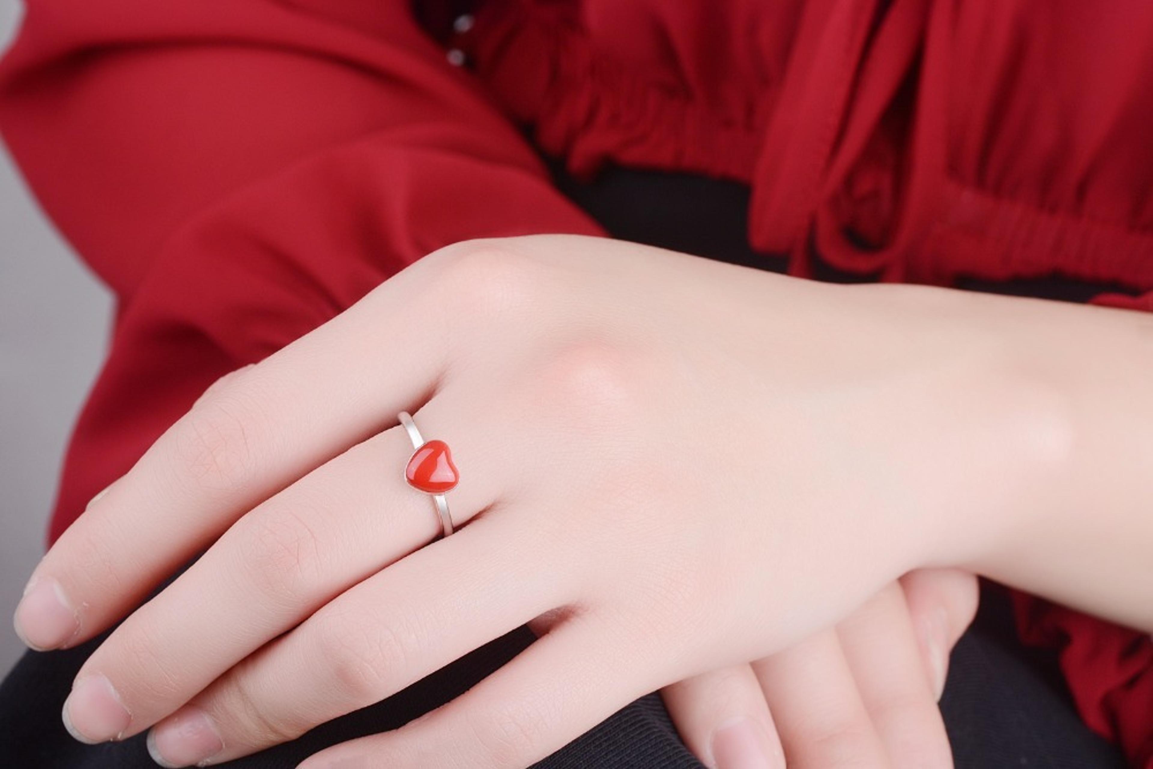 sterling silver red heart ring adjustable promise jewelry gift for girls and women