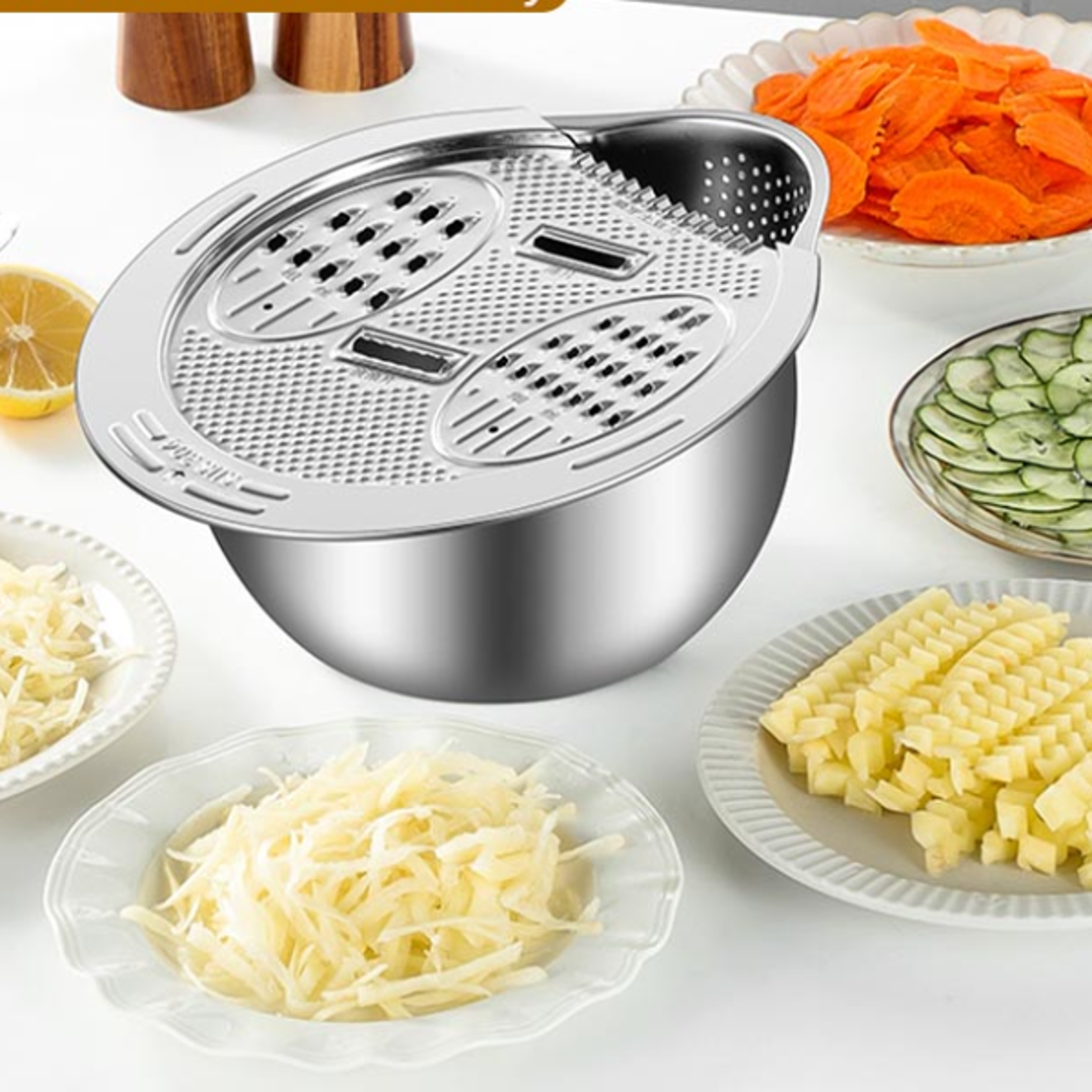 stainless steel vegetable drain bowl and rice washing strainer