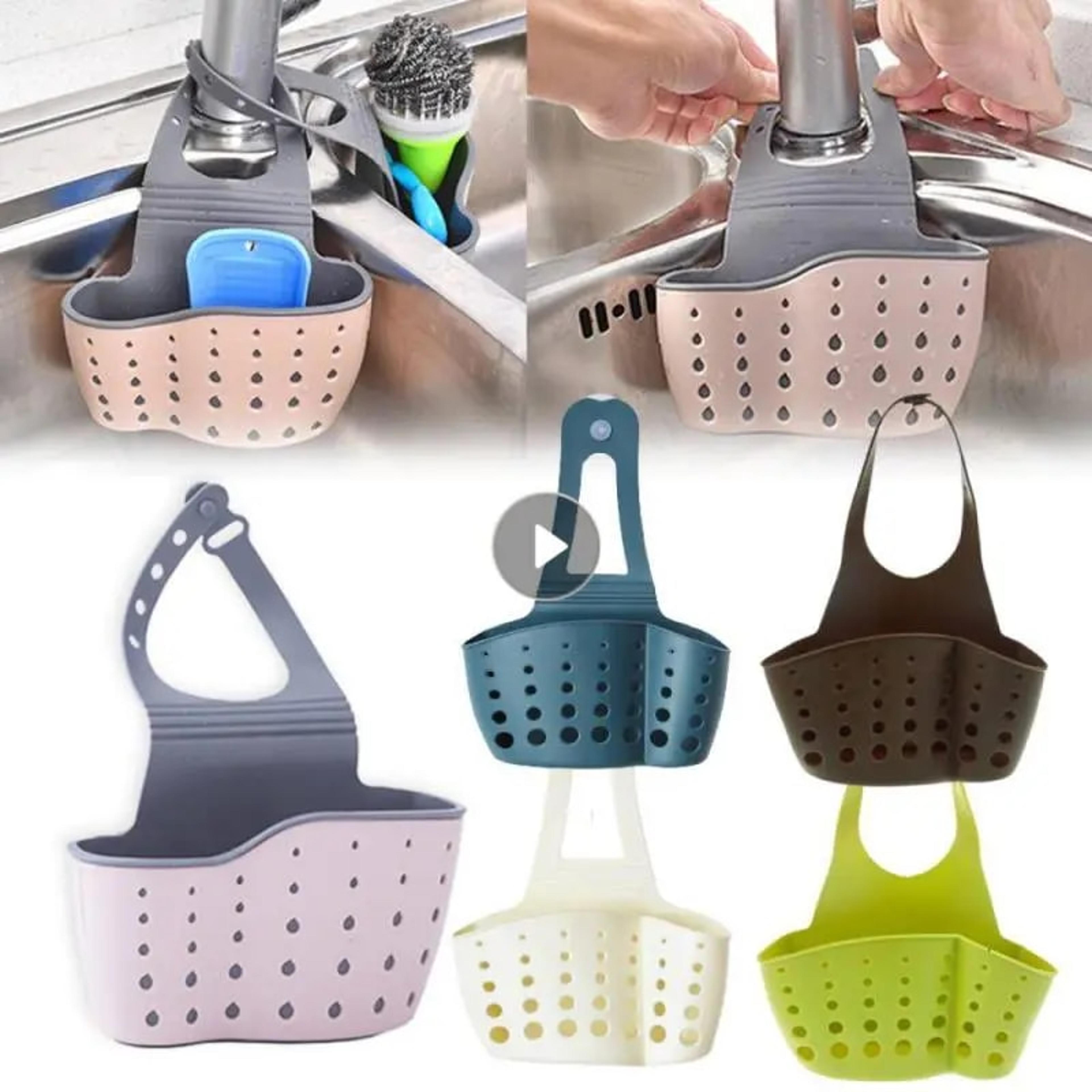 adjustable kitchen sink holder: hanging drain basket for soap & sponge