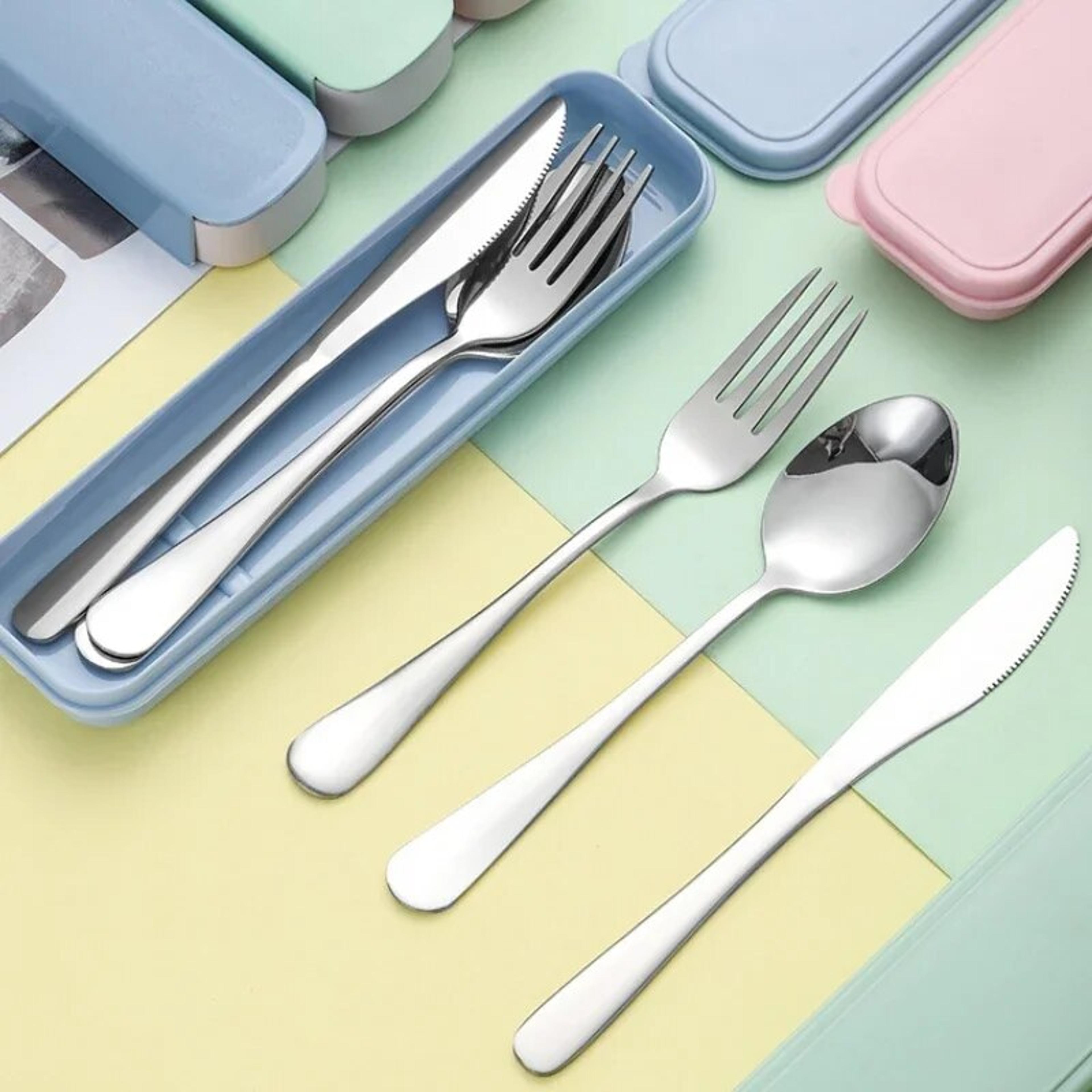 portable stainless steel cutlery set with storage box - ideal for travel, camping, household use