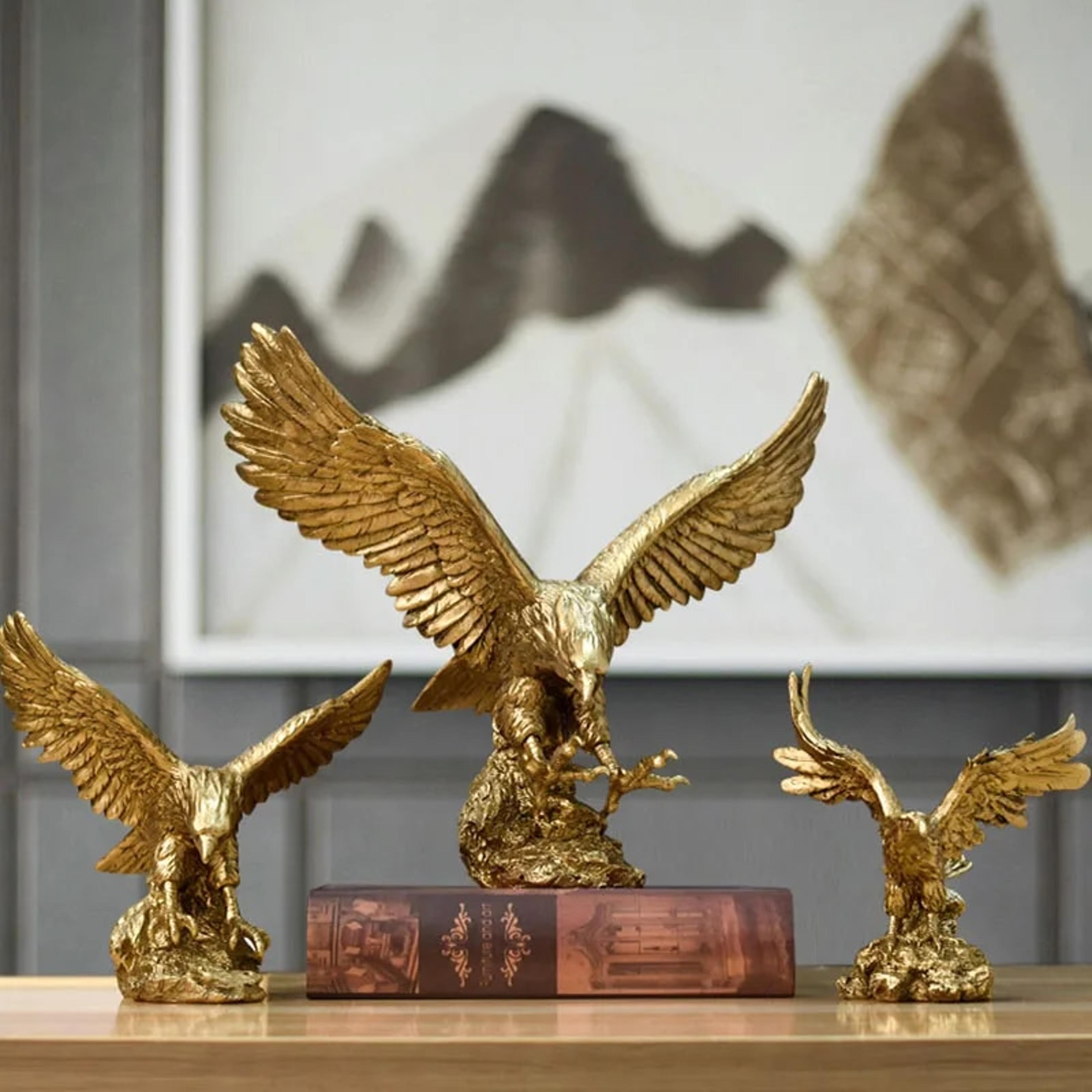 golden eagle resin statue for home office decor and desktop display