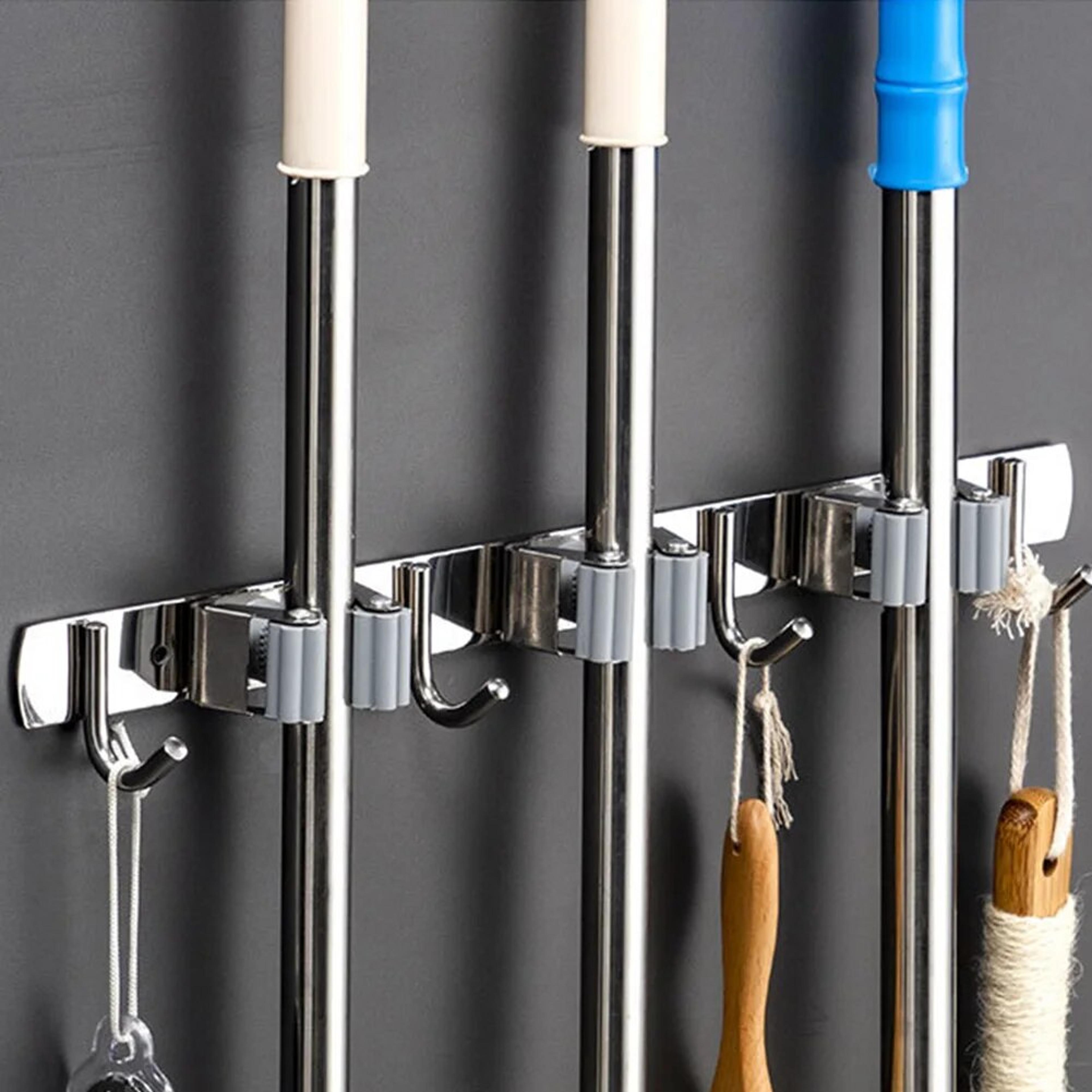 broom hook holder wall mount: stainless steel organizer for kitchen & bathroom