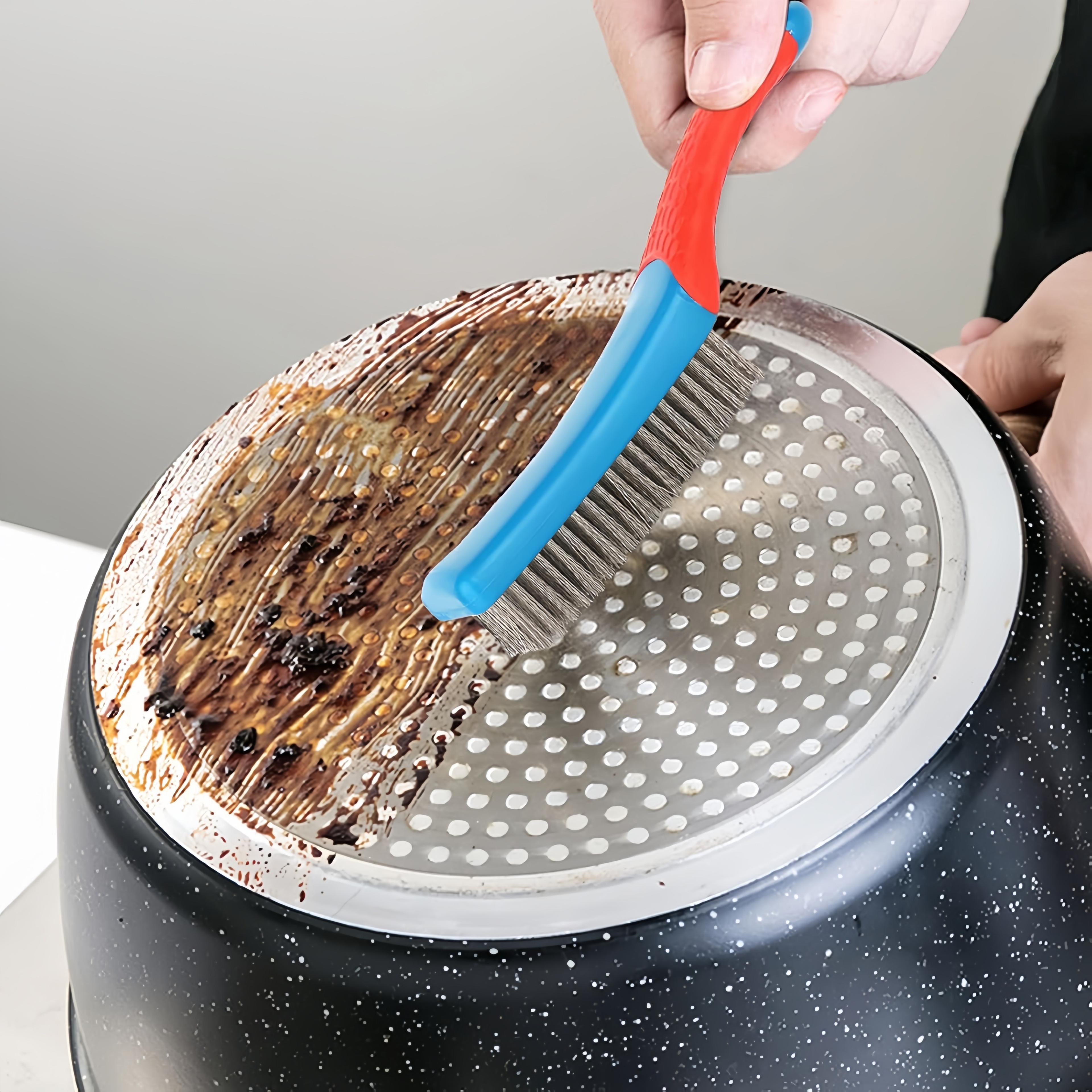 stainless steel wire brush, heavy duty rust, paint & welding slag remover with ergonomic plastic handle