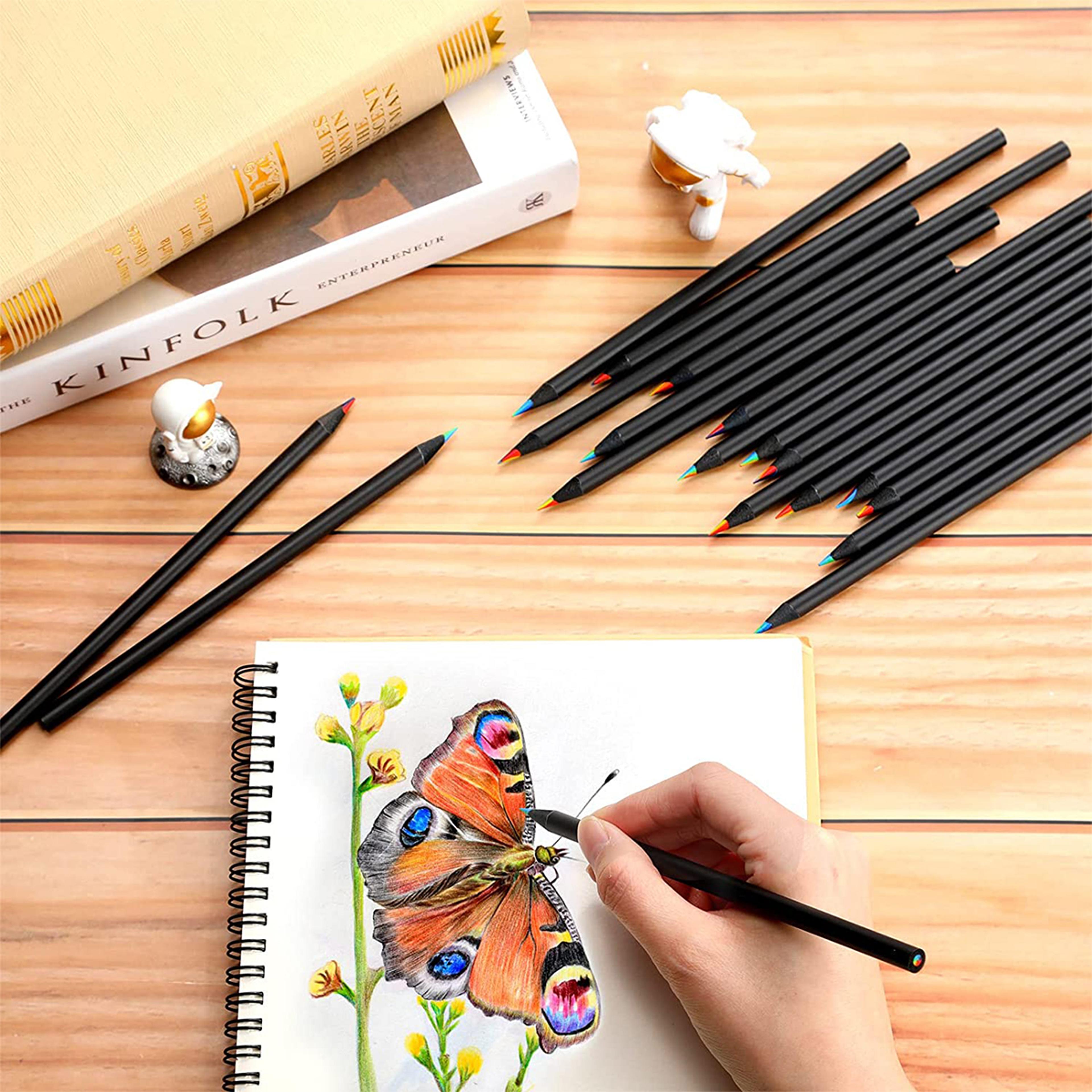 7-in-1 rainbow drawing pencils, colored black wood pencils for sketching, doodling, coloring & painting