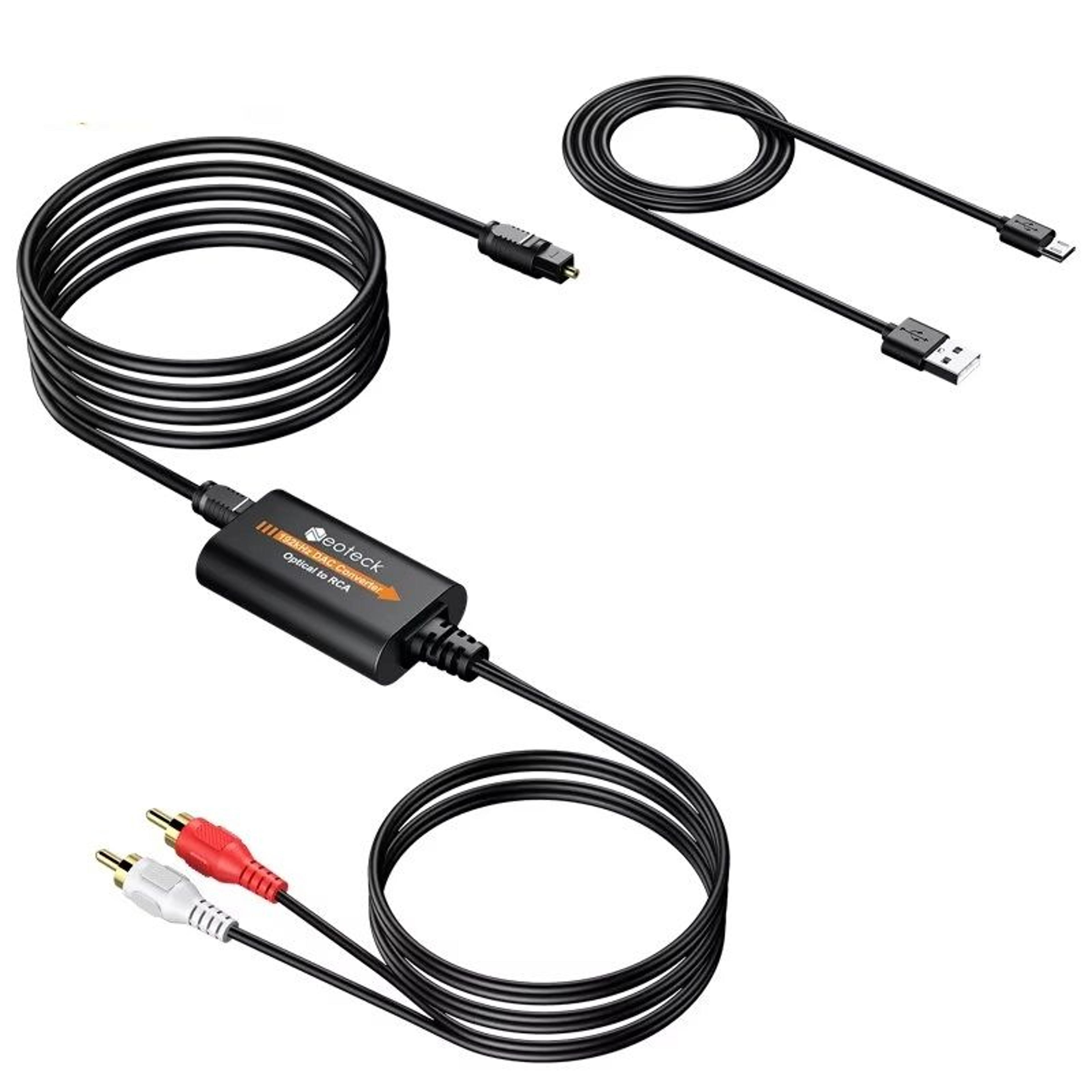 neoteck 192khz dac converter,optical toslink to rca audio adapter, hi res digital to analog converter with usb power