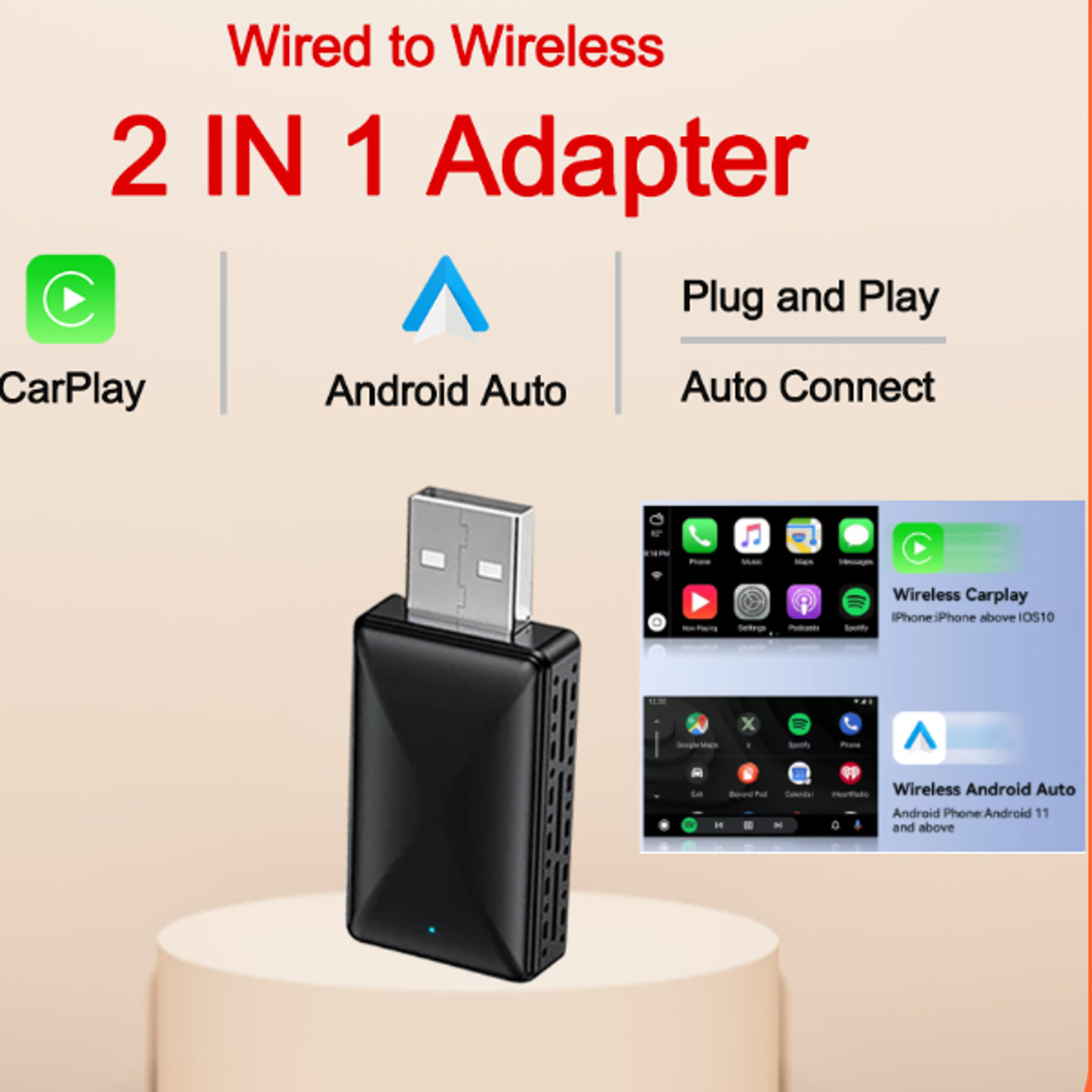 wireless carplay adapter & android auto dongle plug & play usb converter for oem stereo