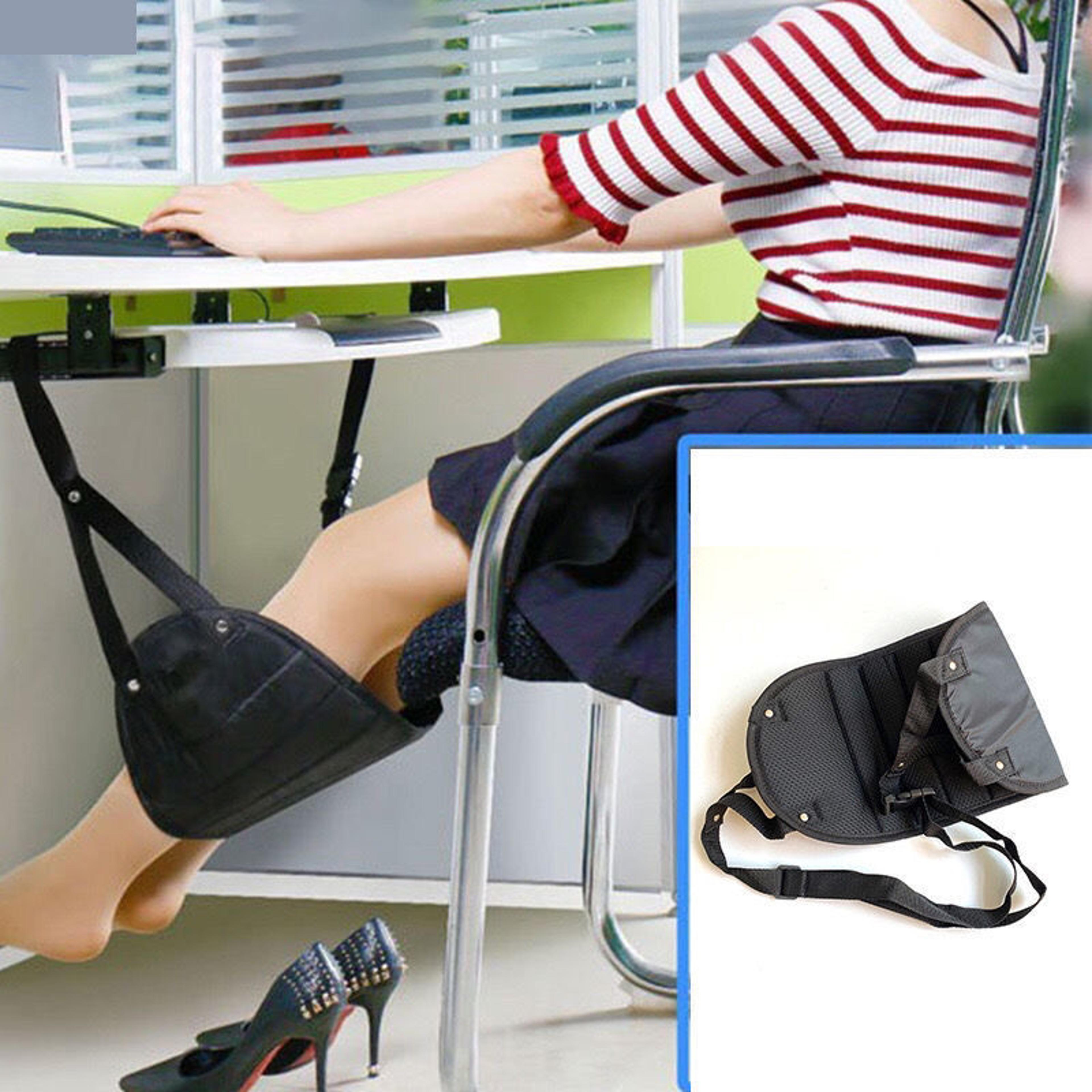 comfort airplane footrest hammock, premium memory foam travel & office under desk foot rest