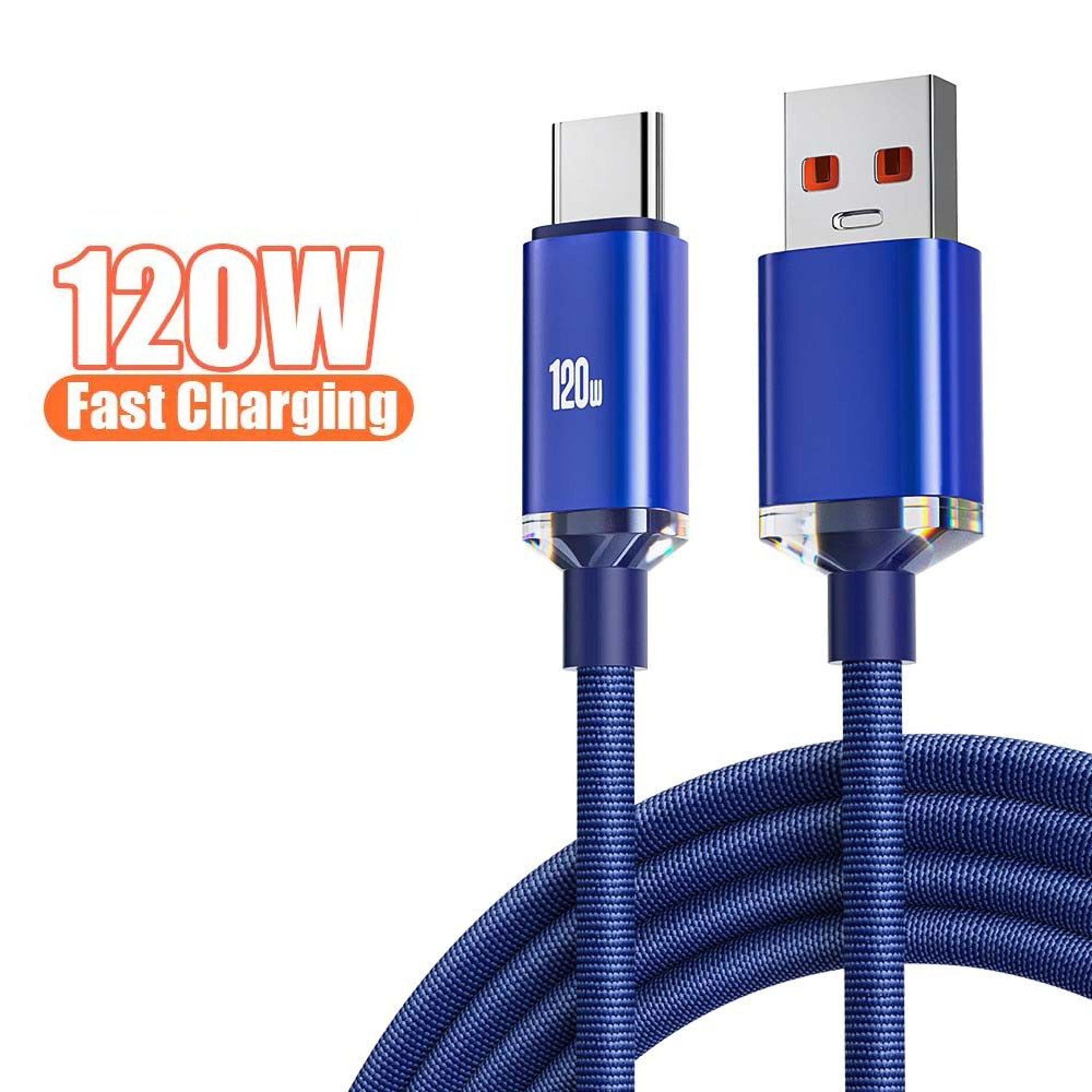120w usb type-c fast charging cable, high-speed data cord for iphone 15 pro max, samsung, xiaomi, huawei