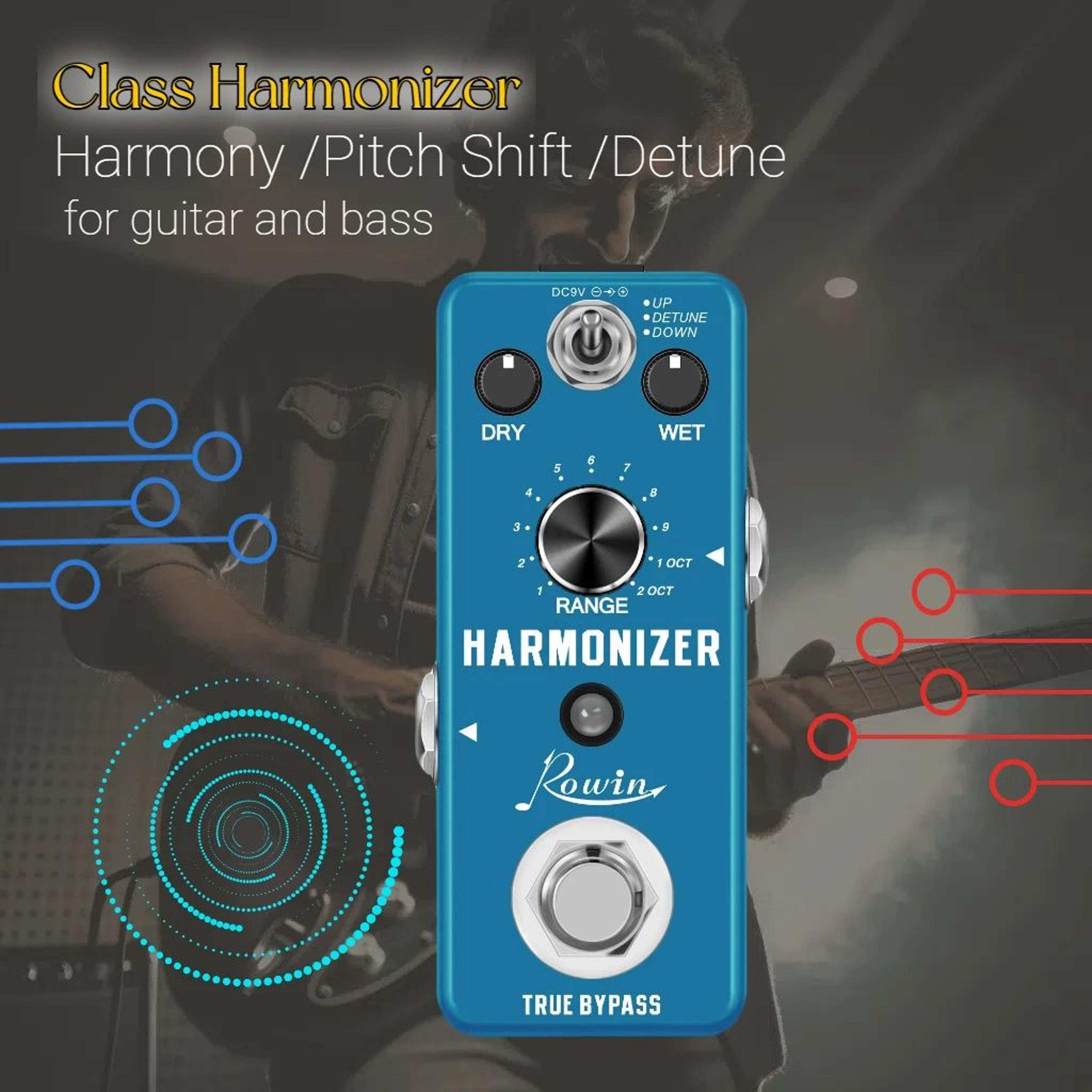 guitar harmonizer pedal – digital pitch shifter with harmony, detune effects, true bypass compact for electric guitar