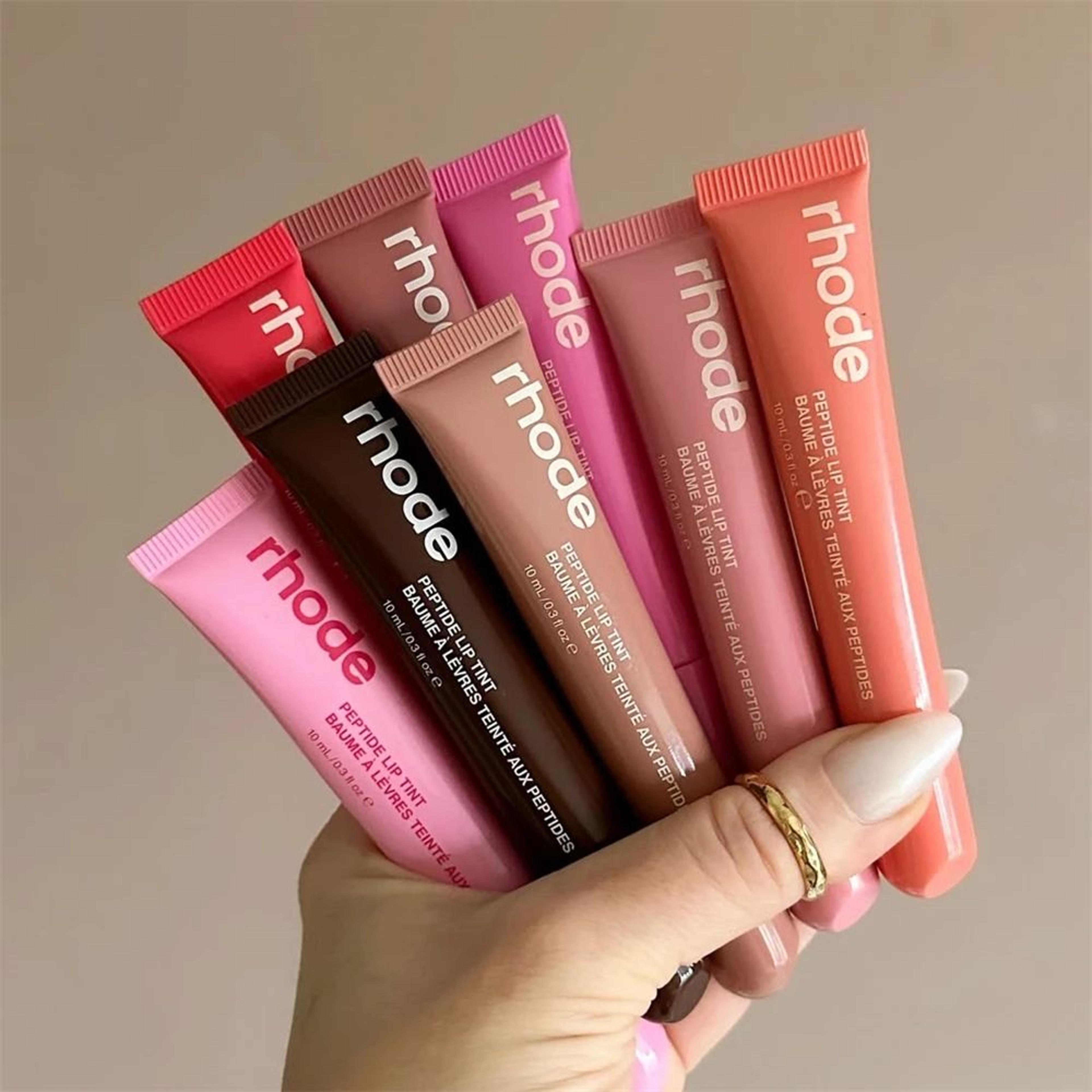 rhode makeup lipstick phone case, moisturizer lip gloss holder, lasting nourishing lines, salty tan, raspberry toast