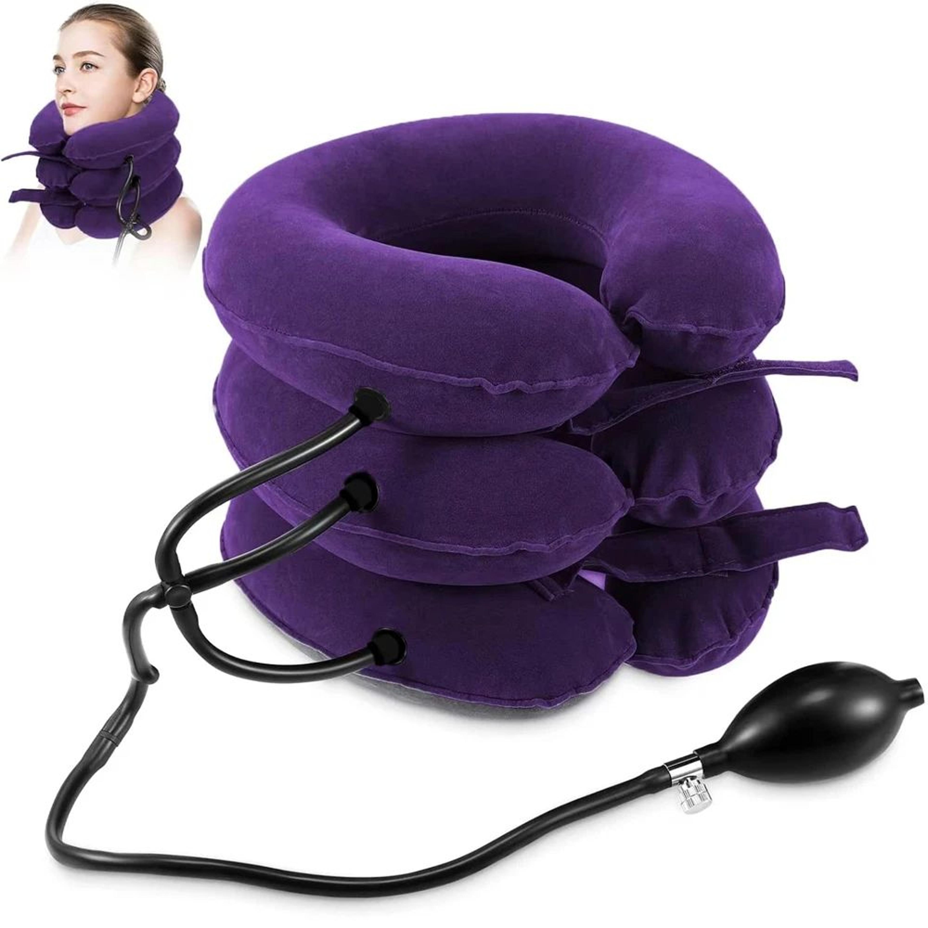 inflatable cervical neck traction device for chronic neck & shoulder pain relief, adjustable neck stretcher collars