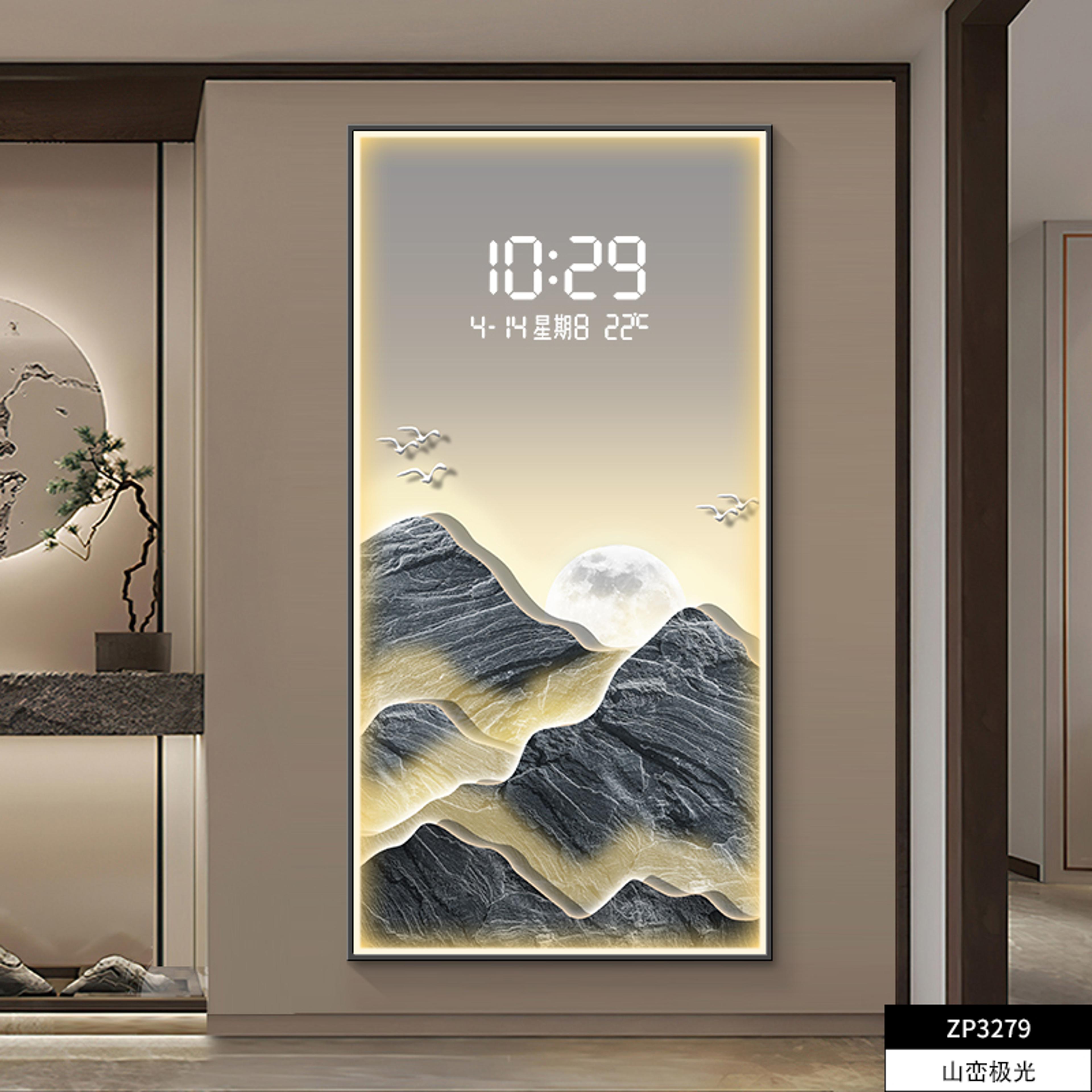 Digital Display Wall Clock With LED Lights Stylish Living Room Decor Electronic Hanging Painting Cl 3