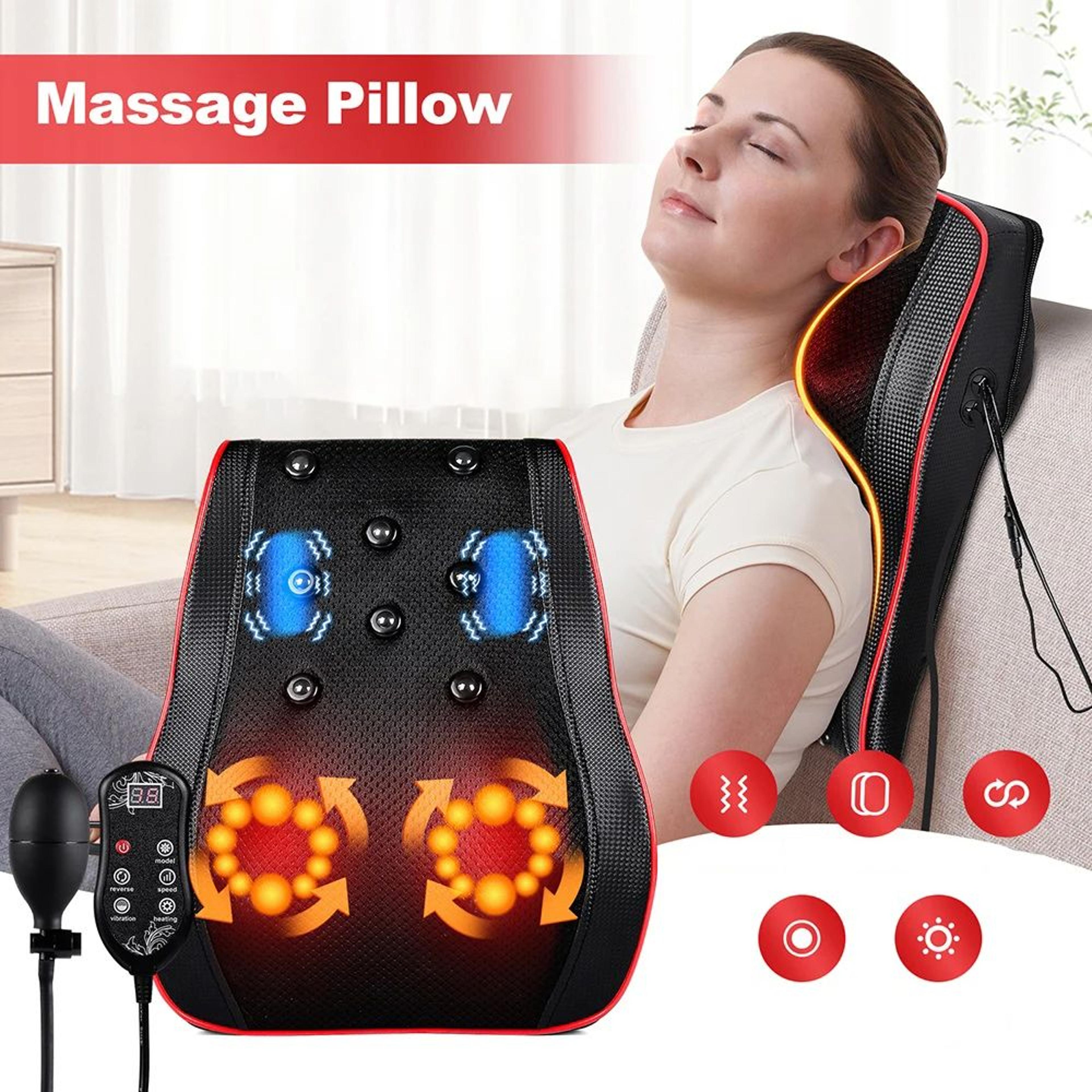 shoulder neck back massager pillow shiatsu kneading trapezius massage with cervical traction for car, home office relief