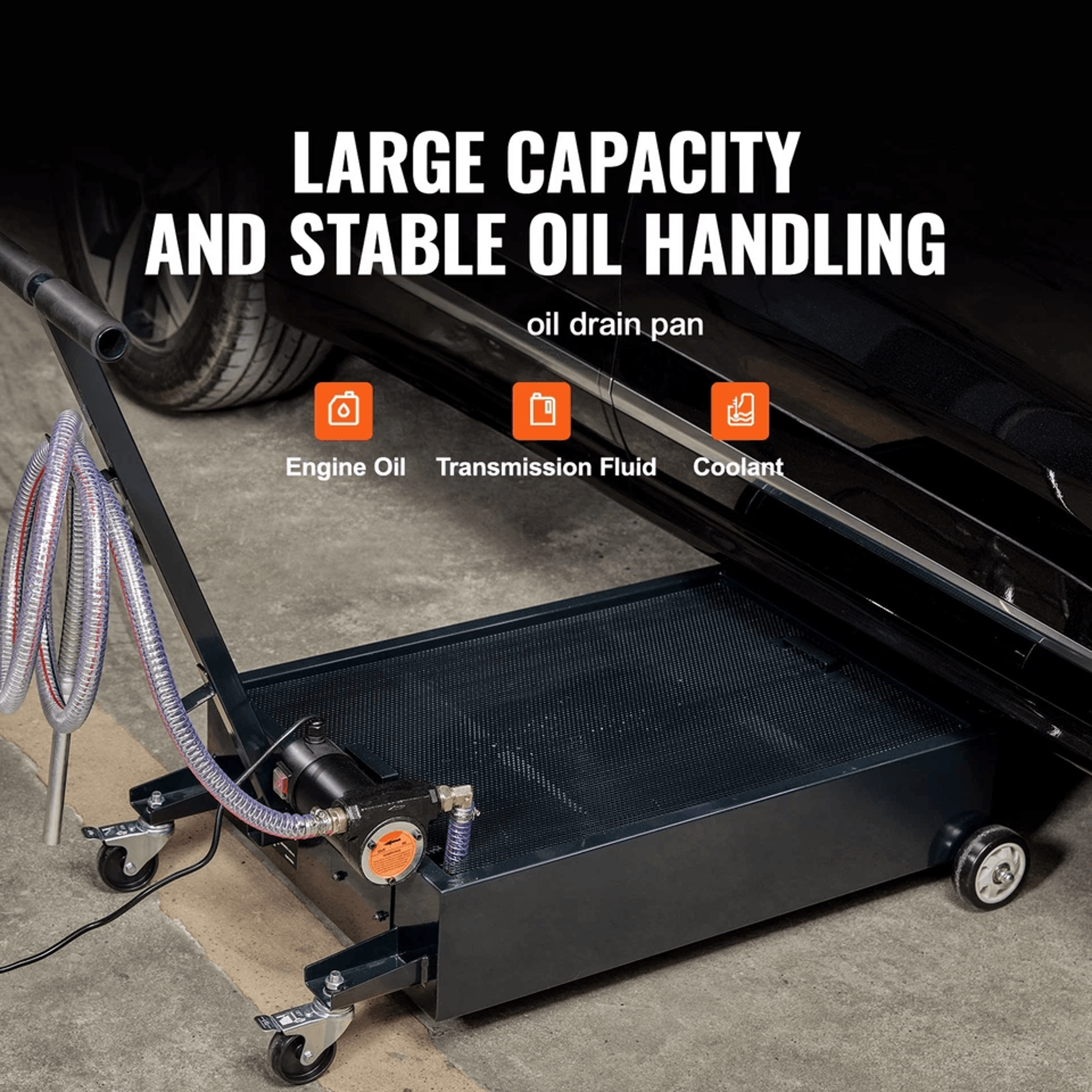Low Profile Oil Drain Pan With Electric Pump  Swivel Casters Professional Fluid Disposal Cart 1