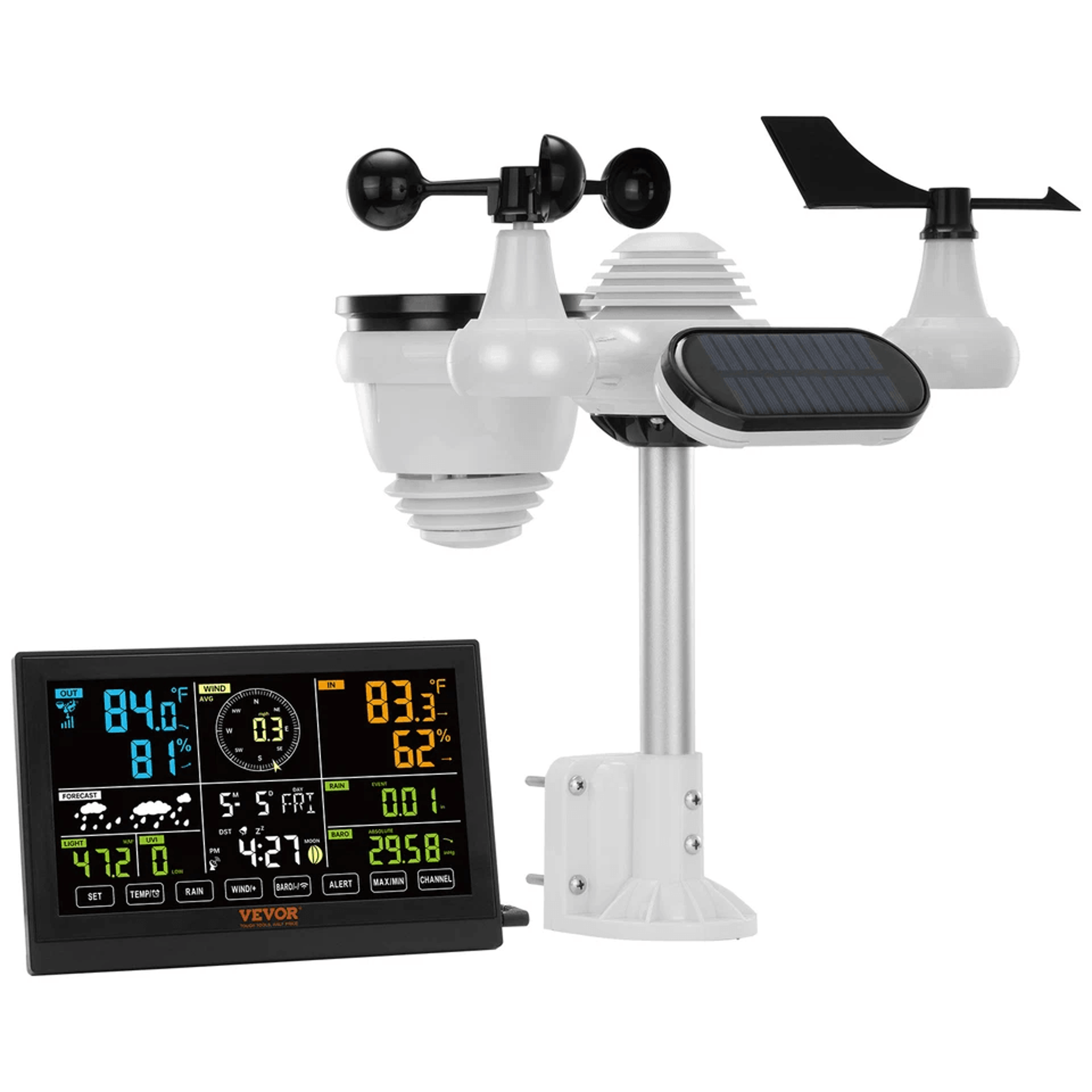wireless weather station display indoor outdoor, solar powered, no wifi needed