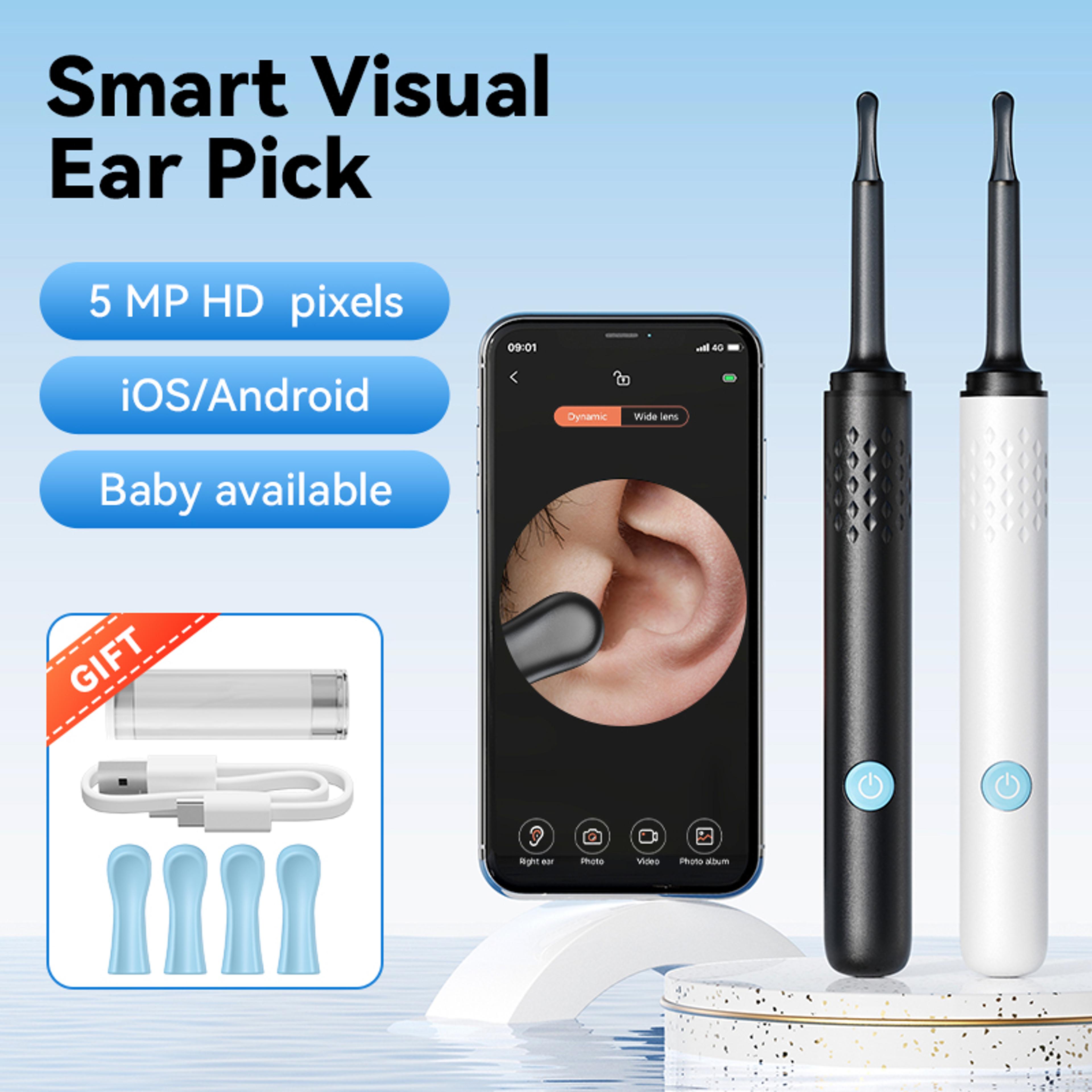 wifi visual ear cleaner otoscope camera, 500w hd earpick with 6 led lights & 4.0mm mini ear wax removal tool