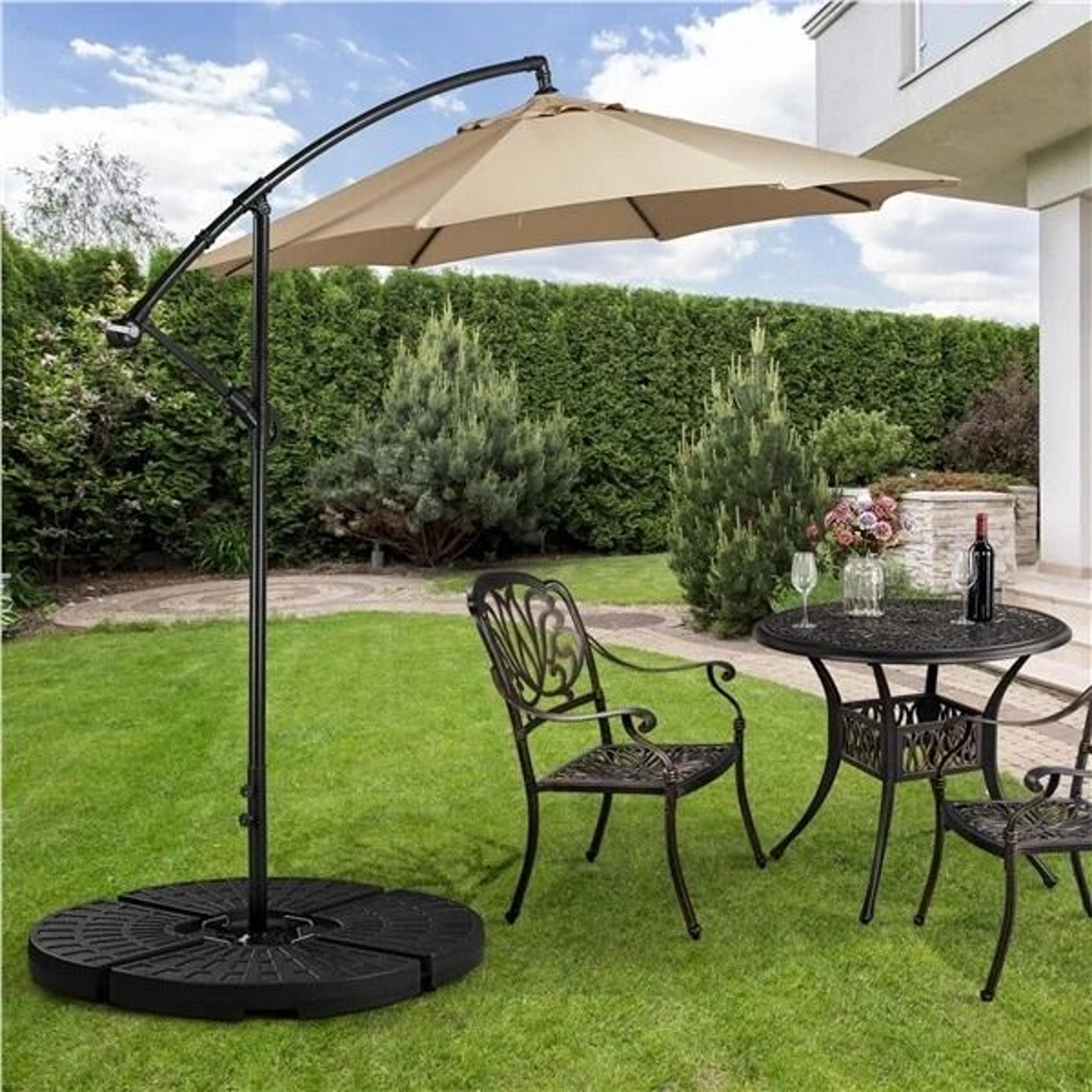 heavy duty 4pcs umbrella base – water & sand filled stand for outdoor garden, patio & cantilever offset umbrella