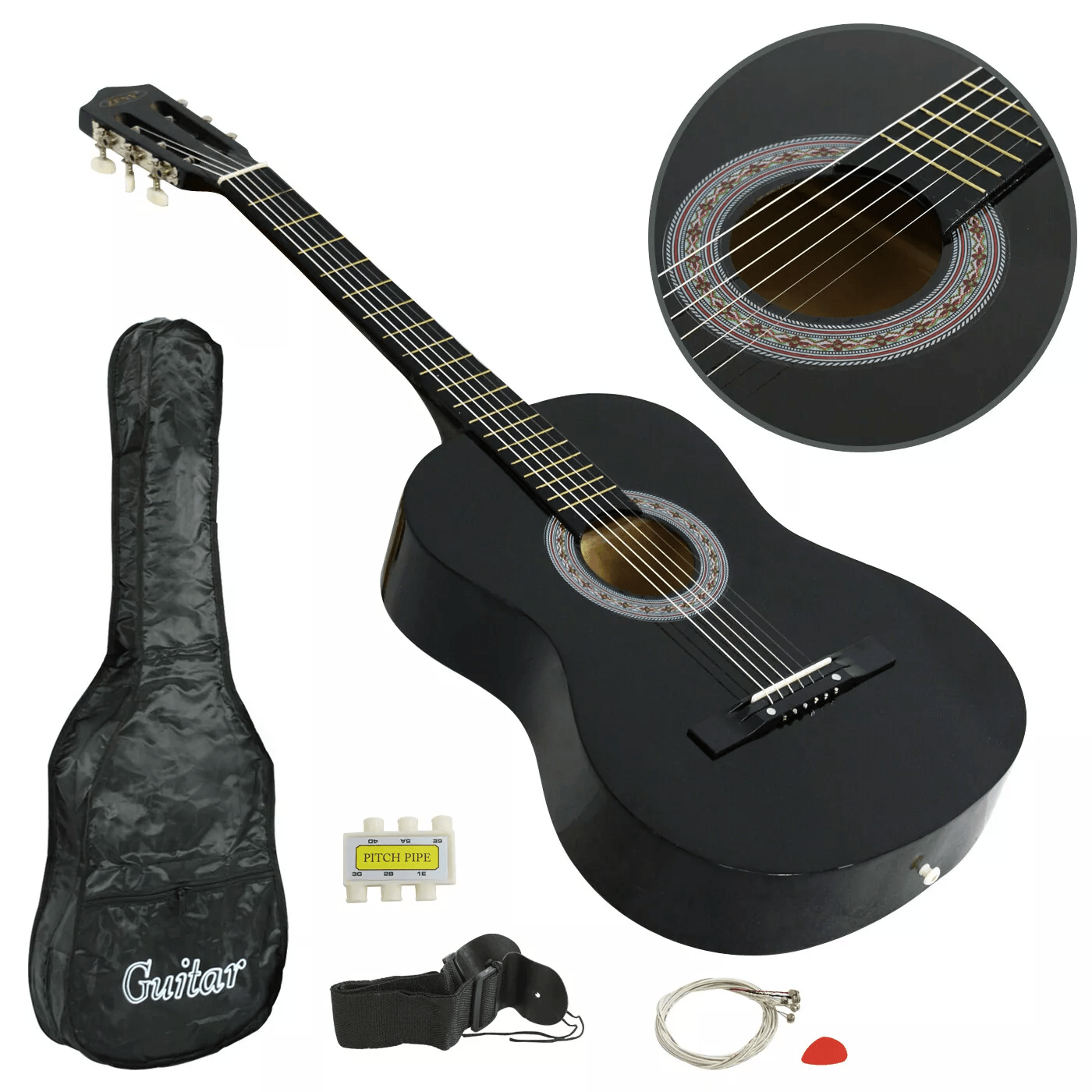 full size acoustic guitar for adults kids beginners black right-handed, picks bag strings