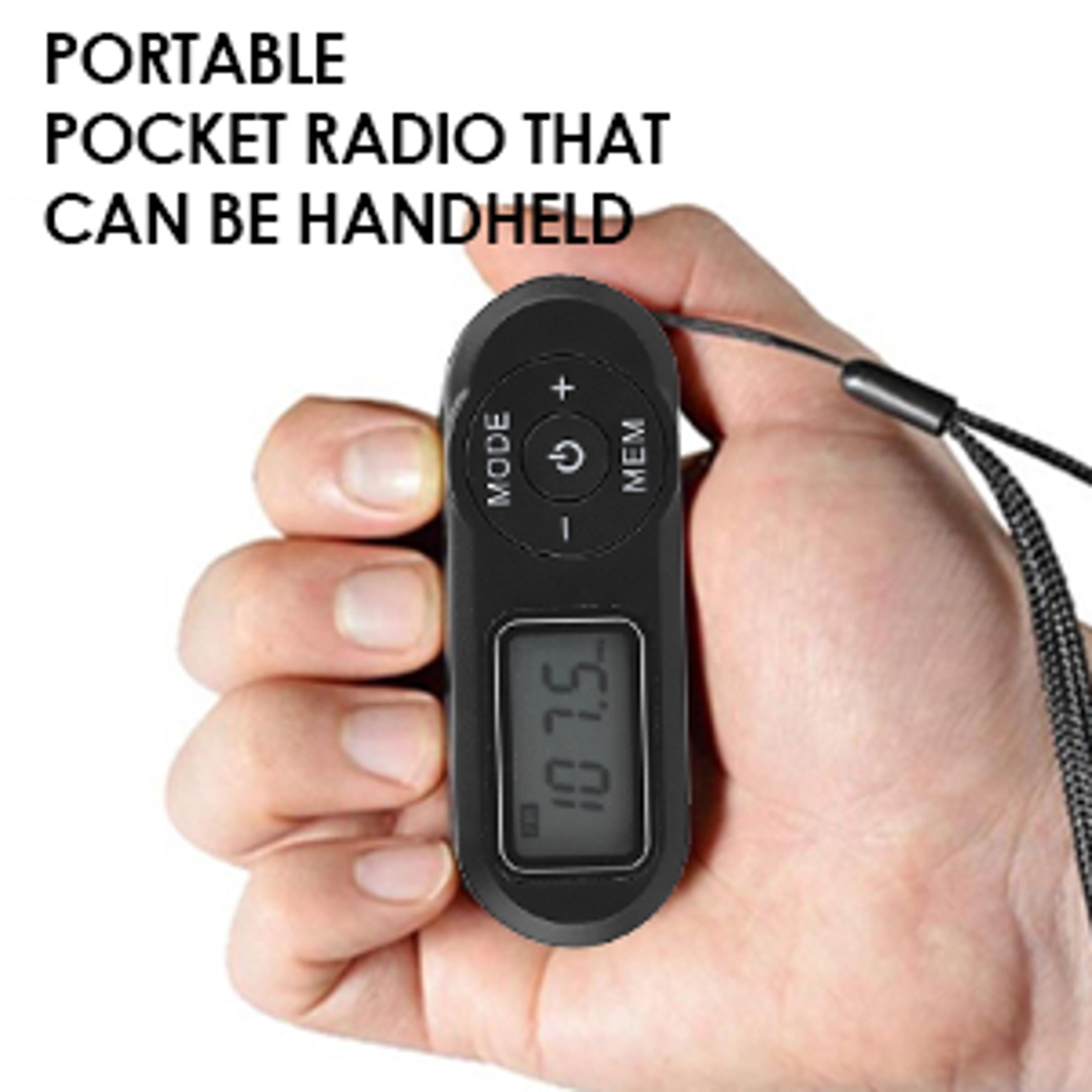 mini dsp digital fm radio with 1.1 inch lcd display, portable black music player with earphone, battery powered pocket