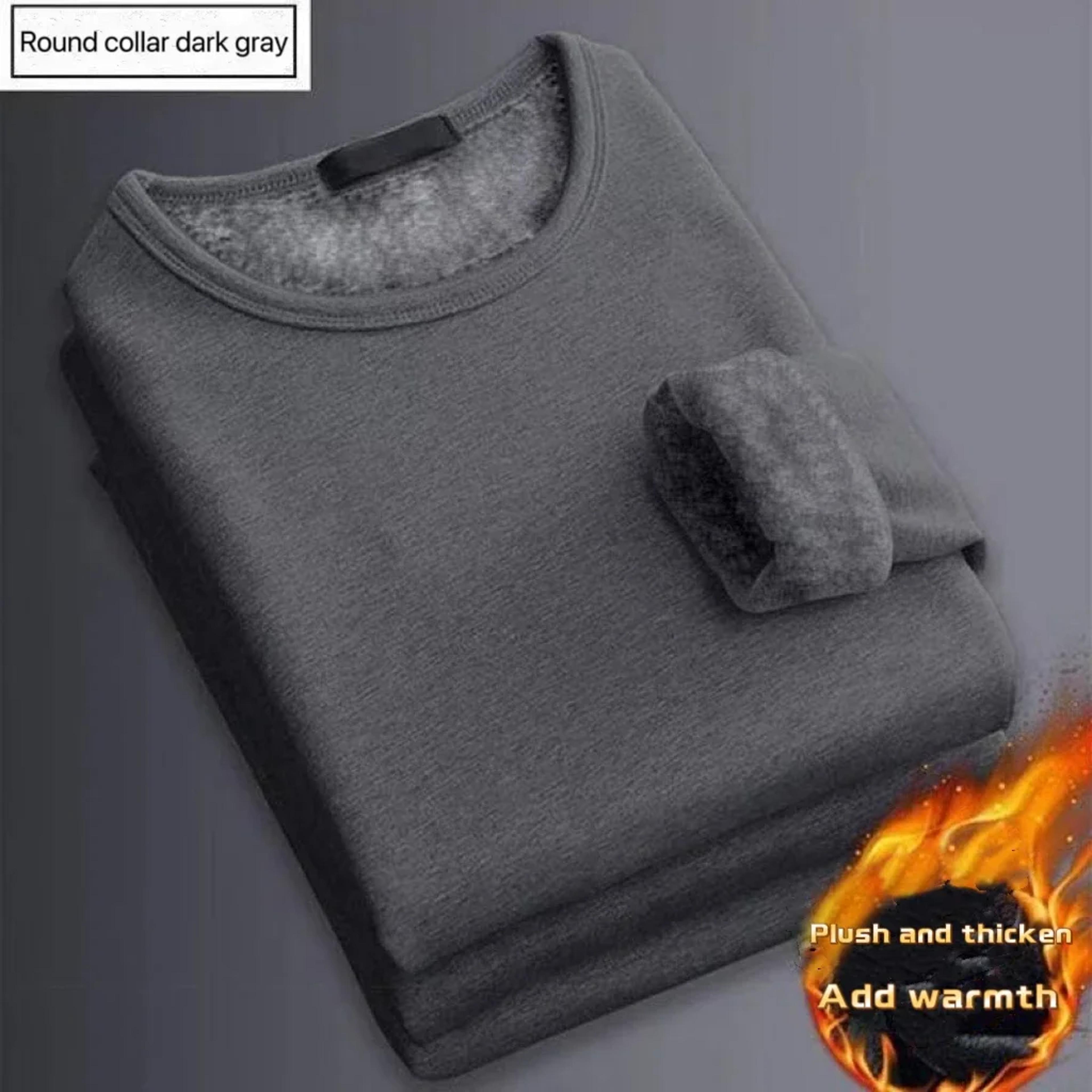men winter thermal long sleeve velvet shirt, thick warm undershirt t-shirt, cold weather fleece base layer top