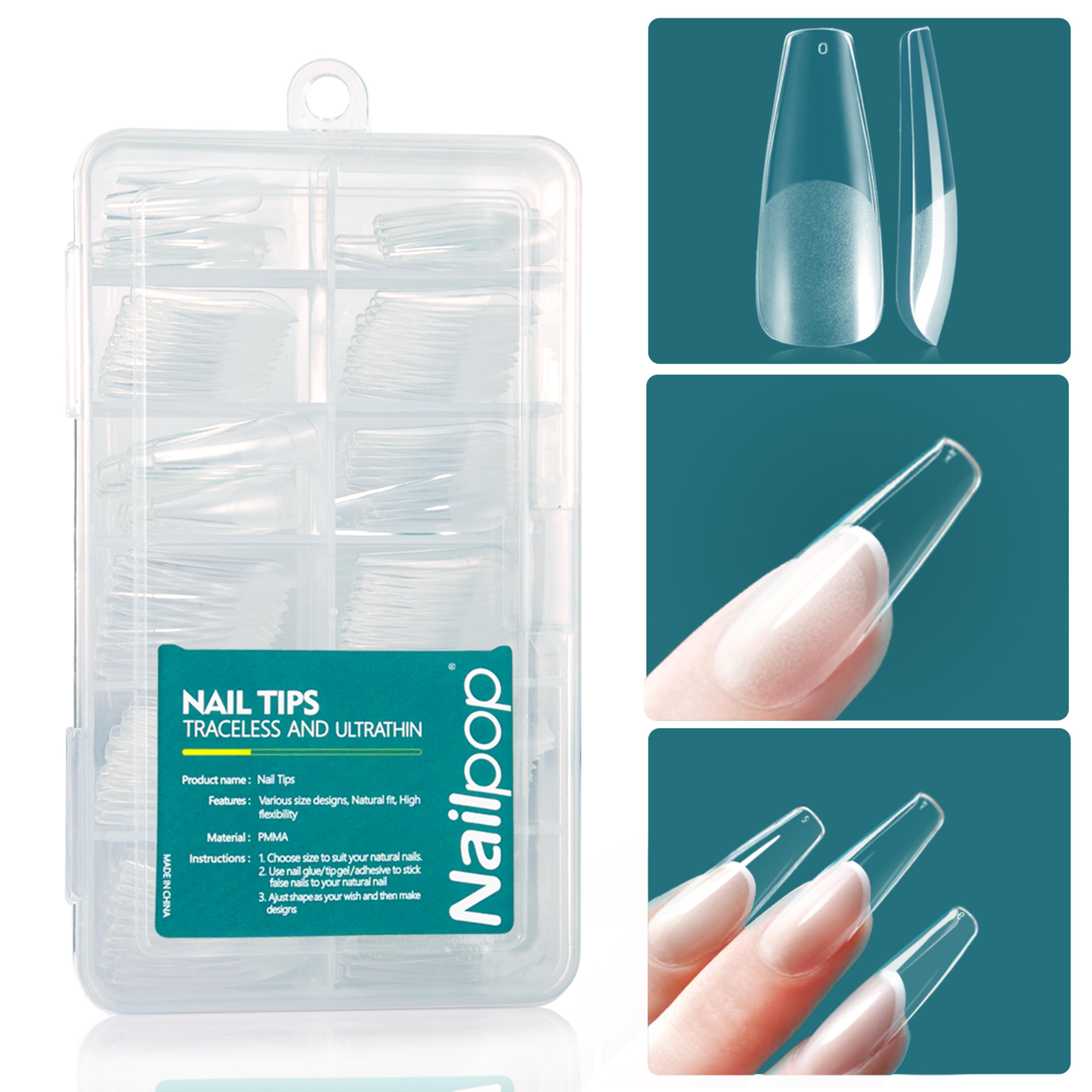 nailpop soft gel x nail tips set, medium short almond & square shape, soak off reusable nails for easy nail extension