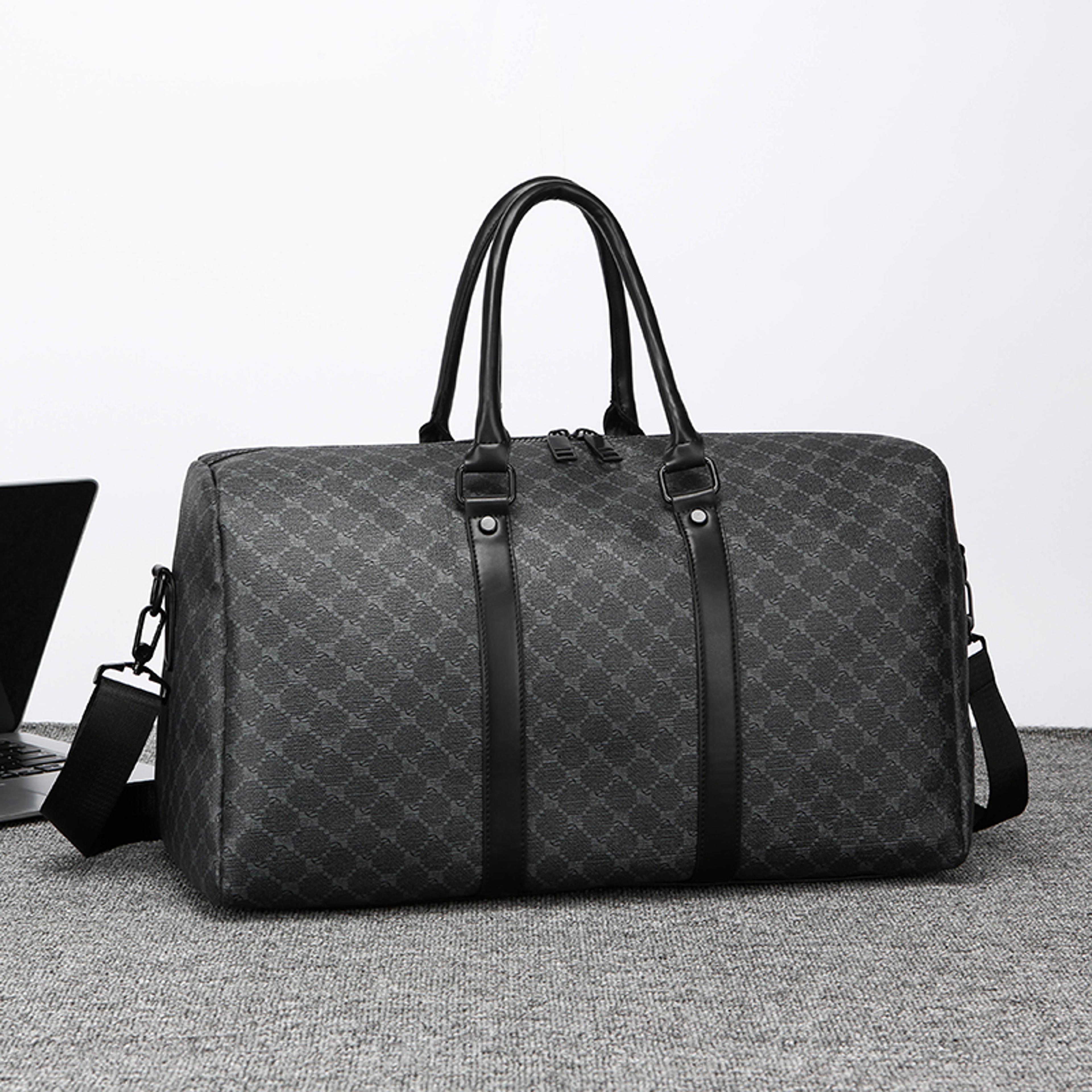 large capacity men black traveling bag, business travel luggage, classic printed handbag shoulder bag for men