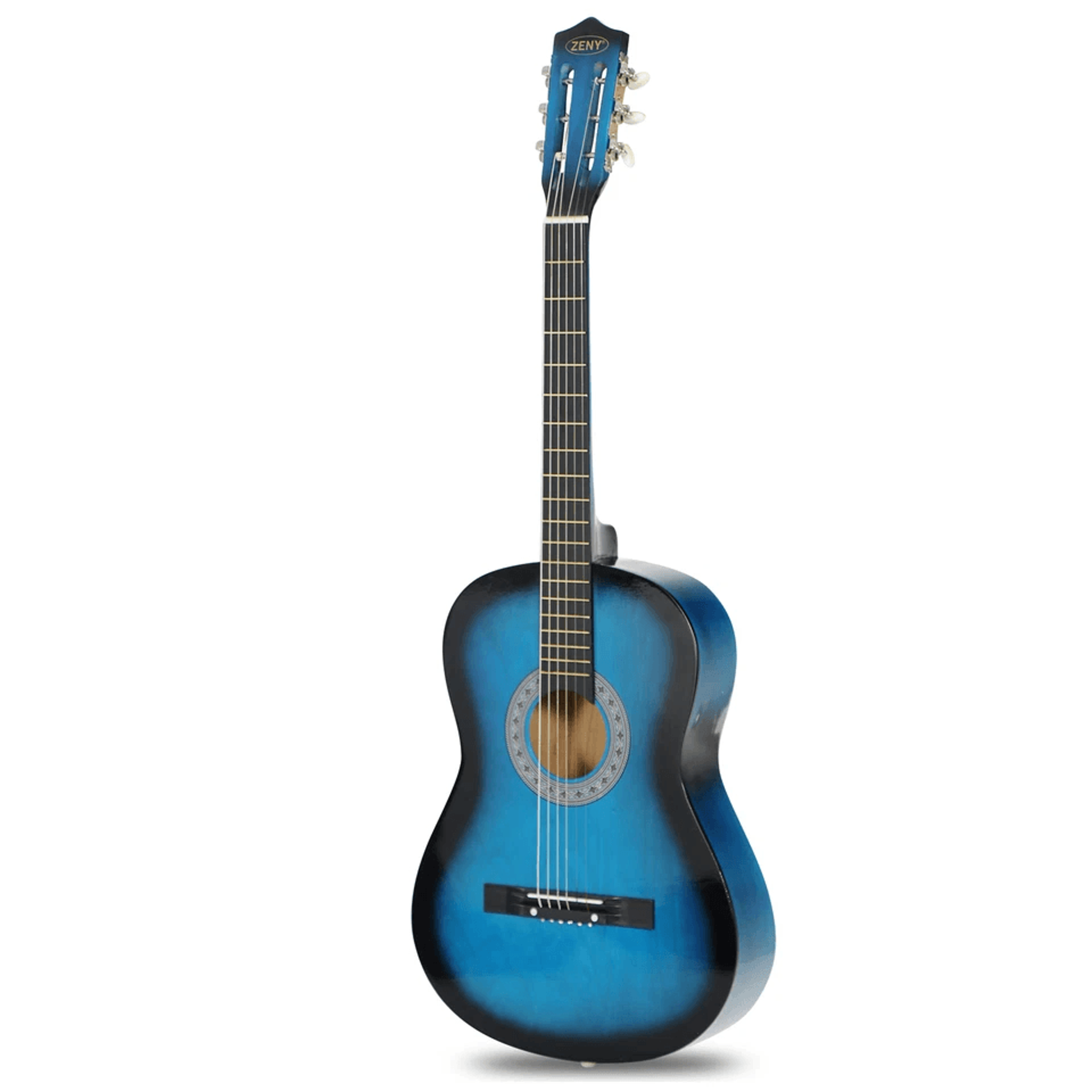 blue beginner acoustic guitar bundle w/ case, tuner, strap, extra strings