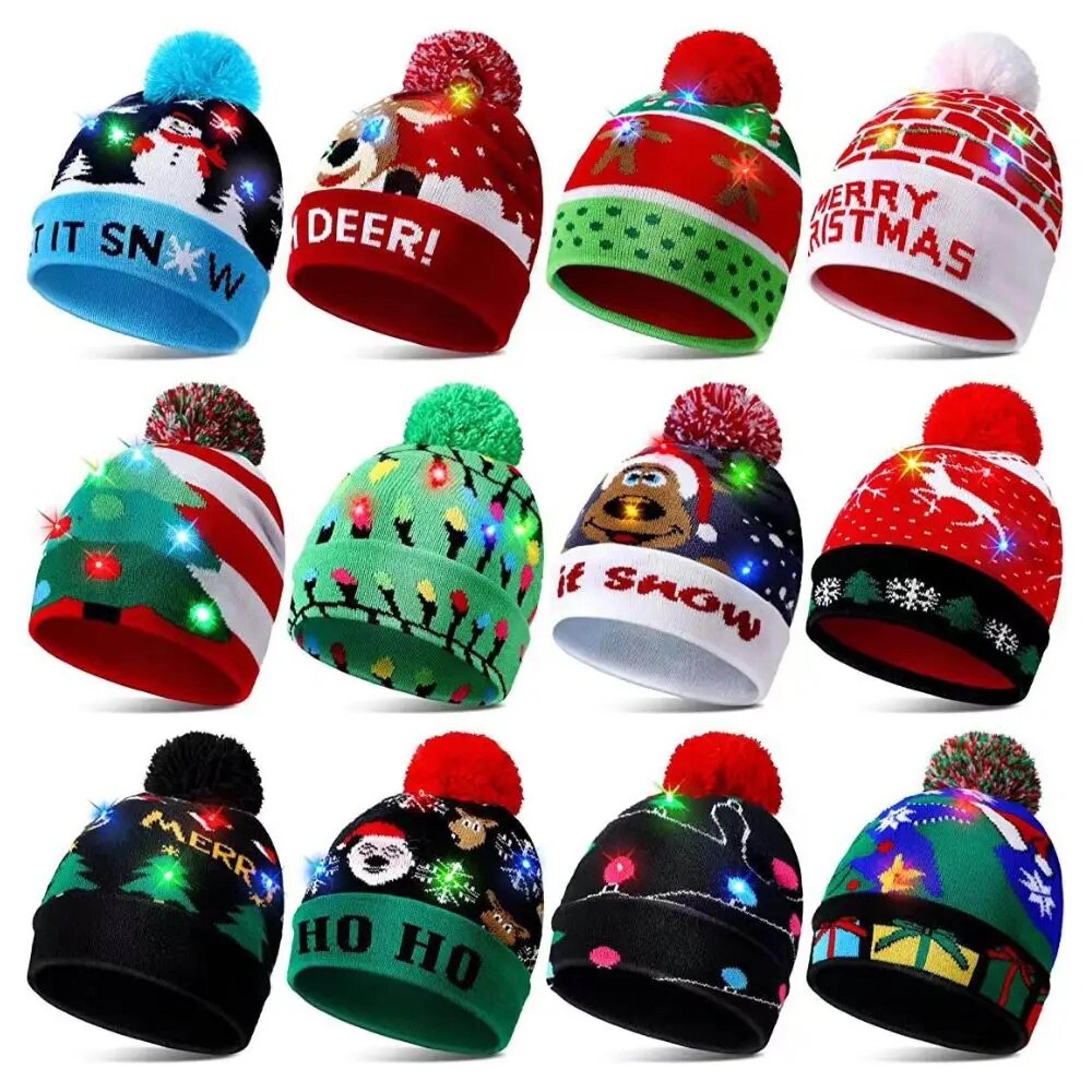 new year led christmas hat sweater knitted beanie xmas light up gift for kids decorations
