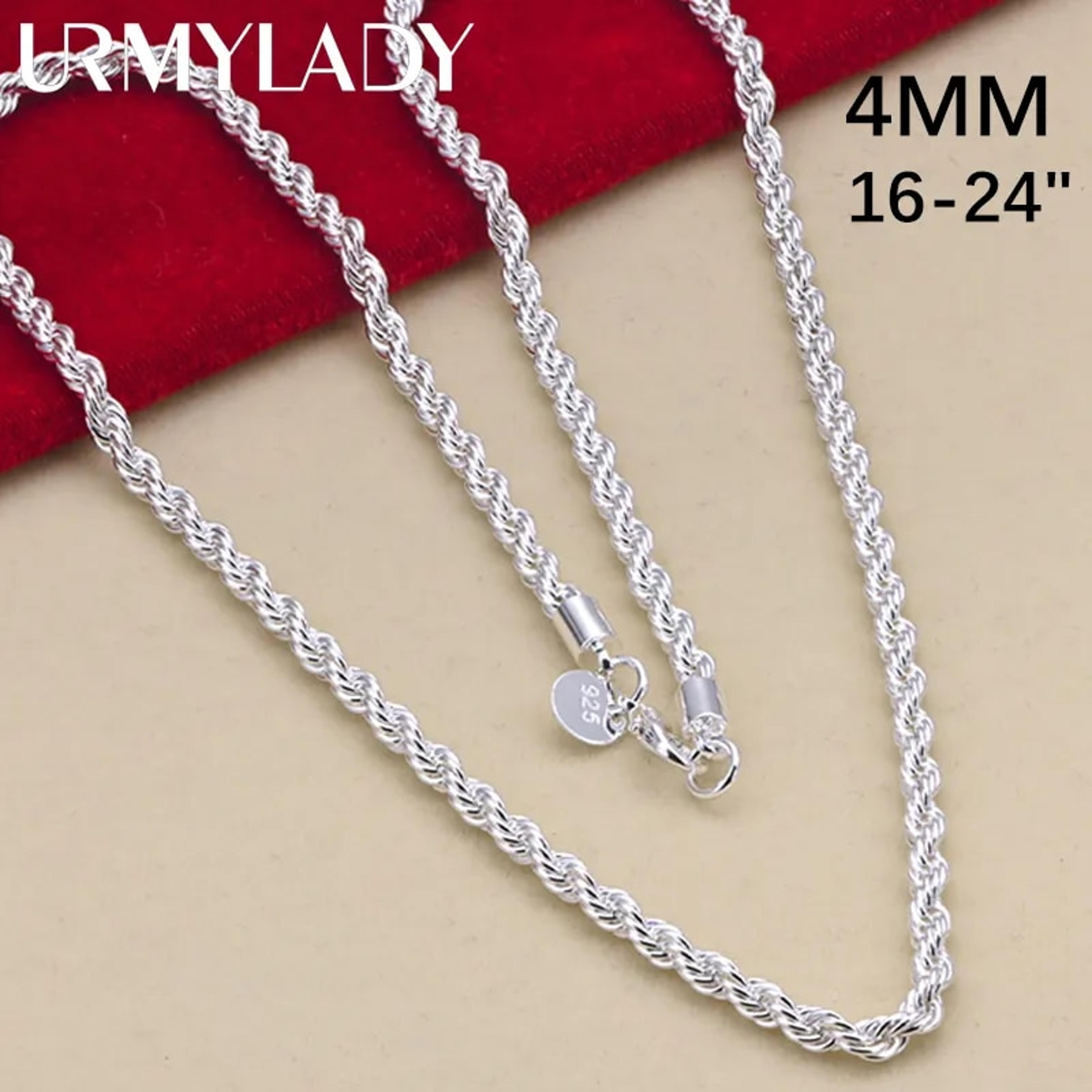 high-quality 925 sterling silver 4mm rope chain necklace for men and women, 16-24 inches - beautiful fashion jewelry per