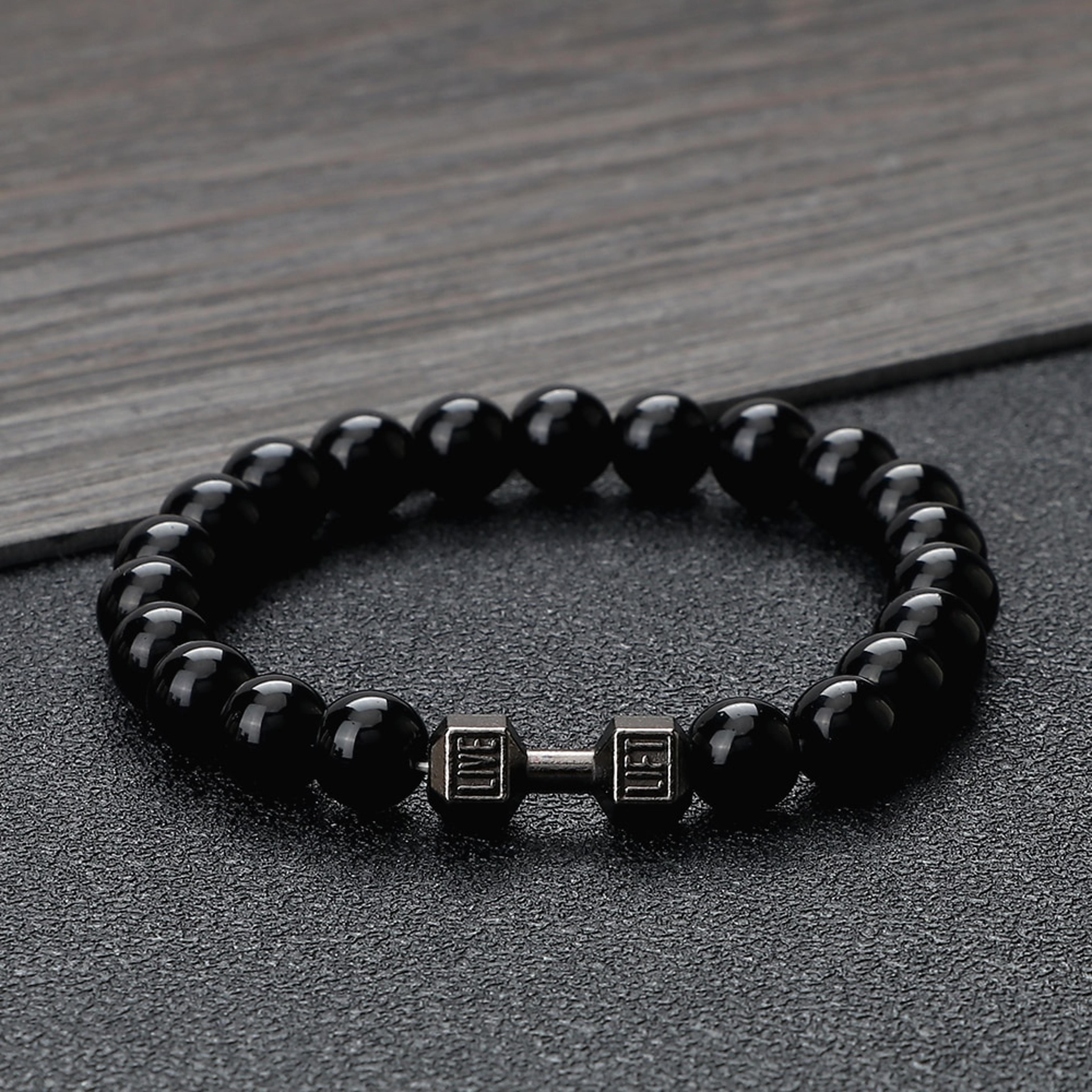 natural stone dumbbell bracelets: energy weights wristbands for couples - gym-inspired jewelry gift for men & women