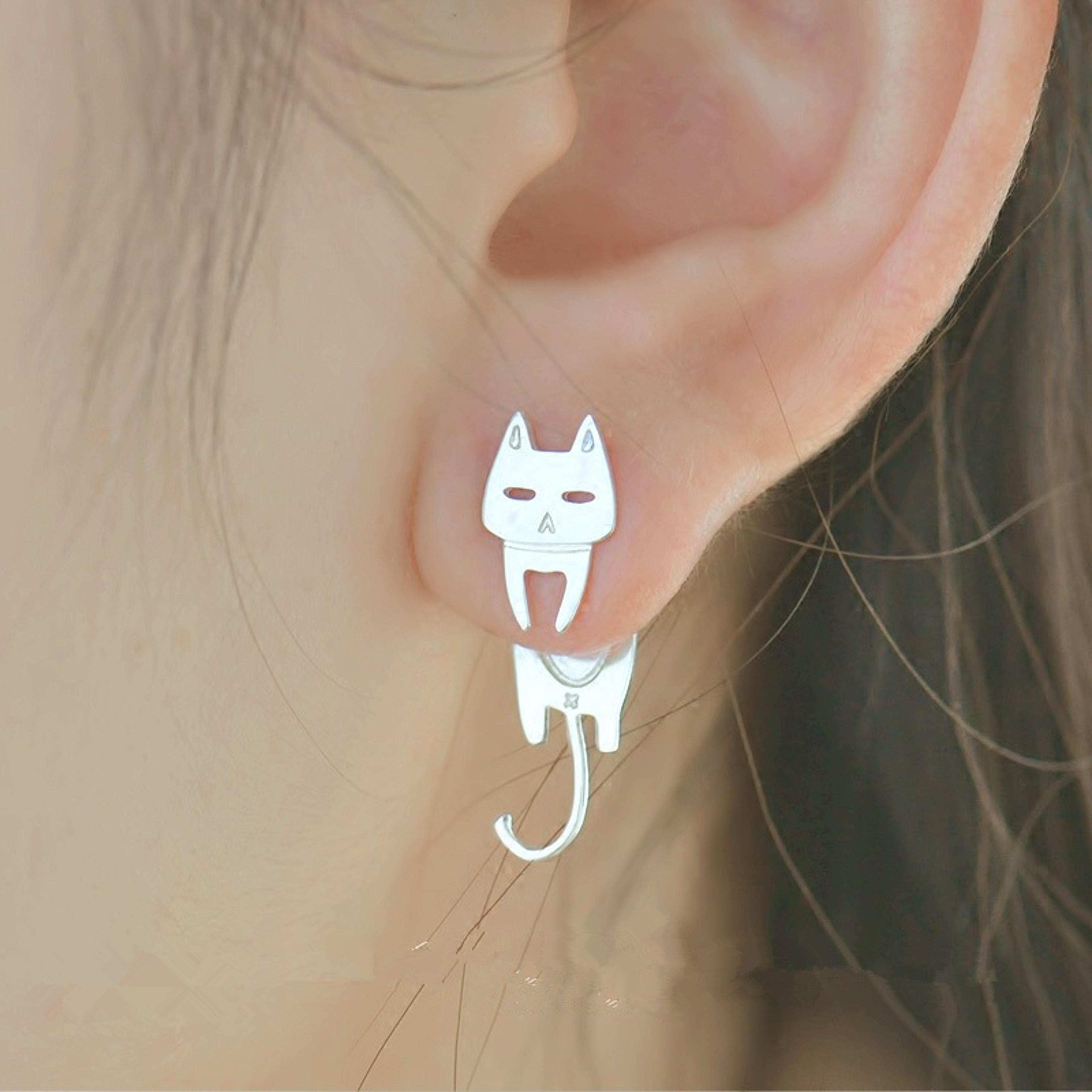 925 sterling silver cat fish stud earrings: hypoallergenic jewelry for women, prevents allergy