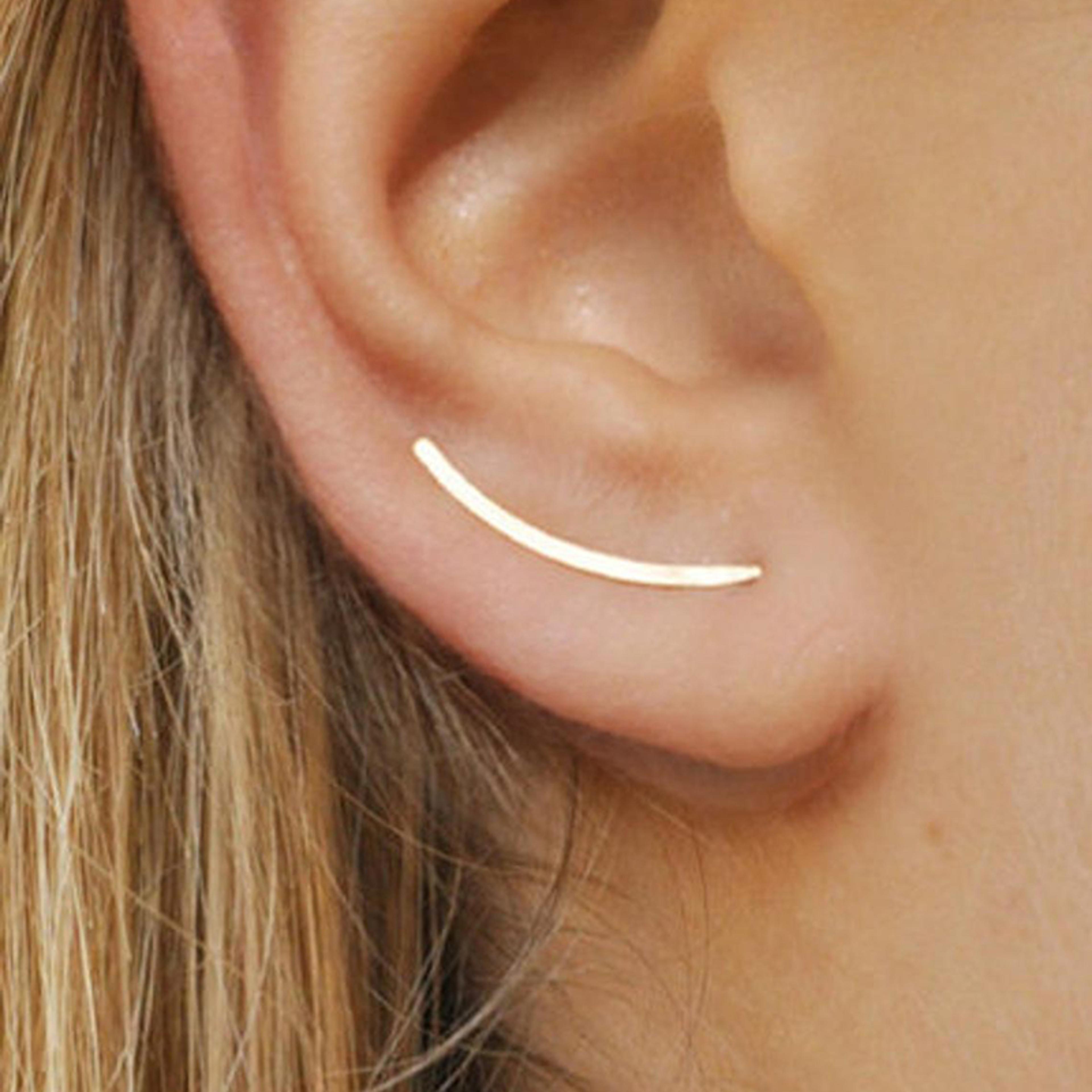 925 sterling silver long line ear climber stud earrings: minimalist women's piercing jewelry
