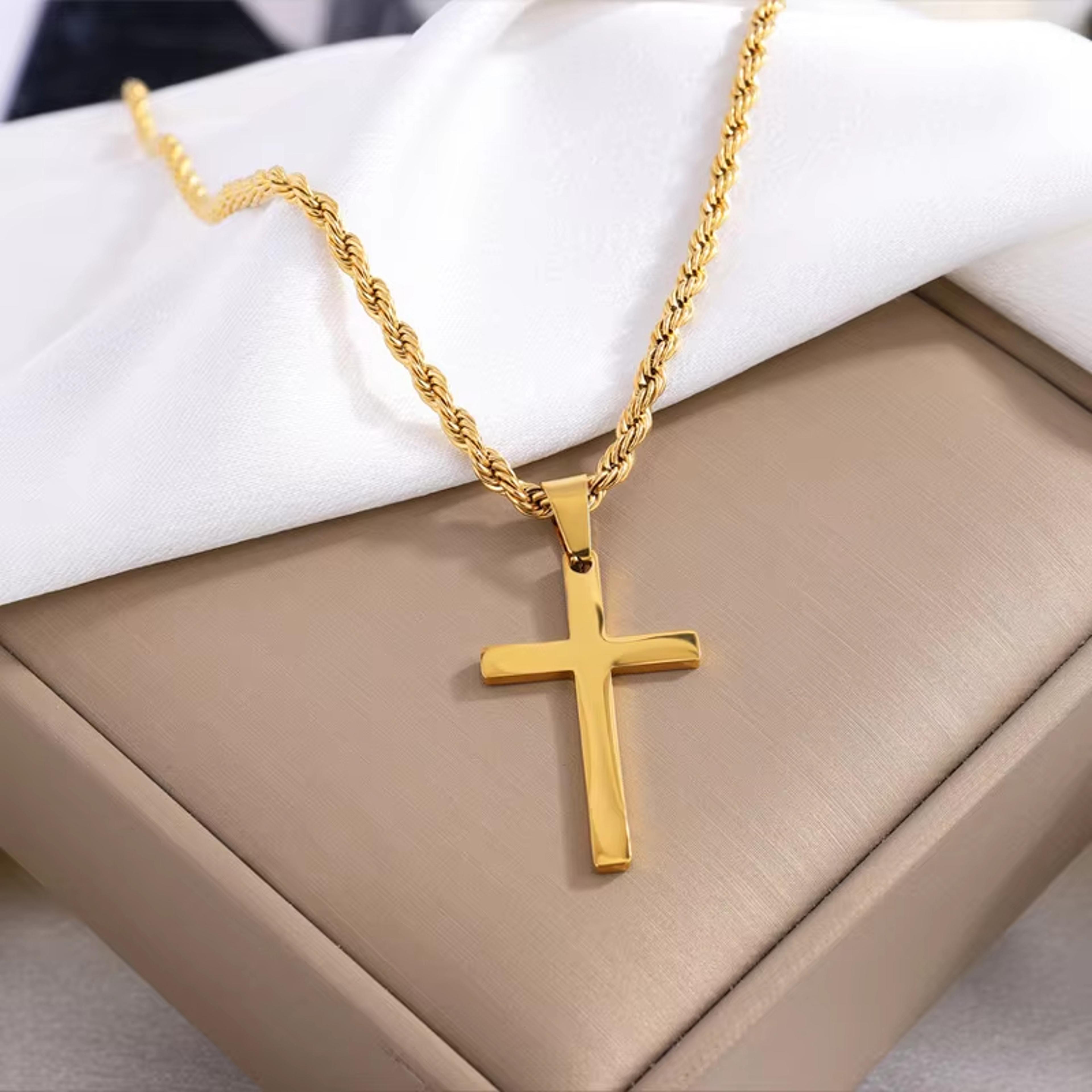 cross pendant necklace for men and women, minimalist gold jewelry set, stylish unisex necklaces